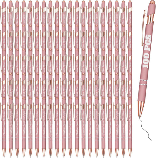 Personalized Pens Bulk 100 with Name Custom Engraving Ballpoint Pens with Stylus Tip Customized Smooth Writing Pens Personalized Gifts for Anniversary Birthday or Graduation(Gold Rose,Black Ink)
