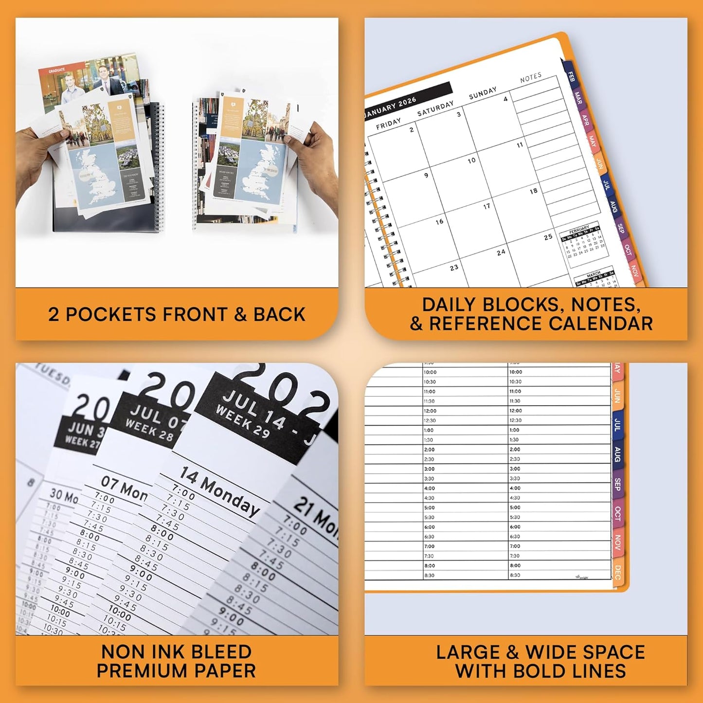 Ensight 2026 Appointment Book & Planner Ensight 6.5 x 8.5 inches Large Tabbed Daily Hourly Weekly Planner Schedule Book 30 Minute time Slots Business & Personal Planner Jan 2026 Dec 2026 Yellow