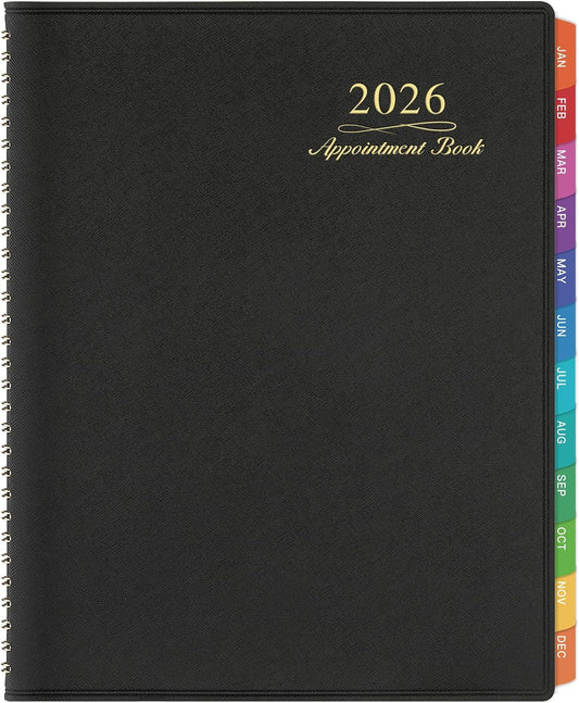 Appointment Book/Planner 2026 - Weekly Appointment Book 2026, January 2026 - December 2026, Daily/Hourly Planner with Tabs, 15 Minutes, 8.26" x 11.4", Wirebound - Black