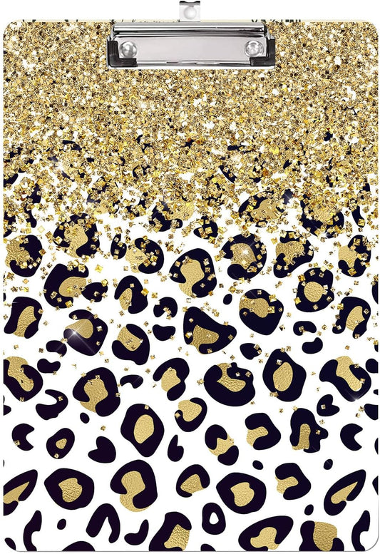 Glitter Leopard Clipboard,Decorative Acrylic Clipboard with Low Profile Metal Clip for Office,School,Teachers,Students Standard Letter Size 9x12.5