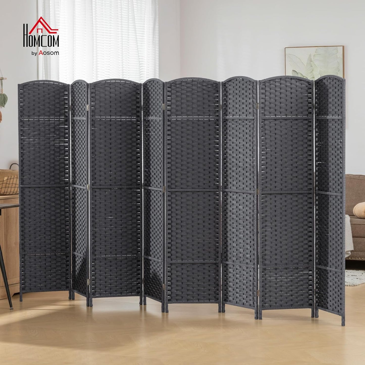 HOMCOM Room Divider, 8 Panel Folding Privacy Screen, 5.6' Tall Freestanding Partition for Home Office, Bedroom, Charcoal Gray