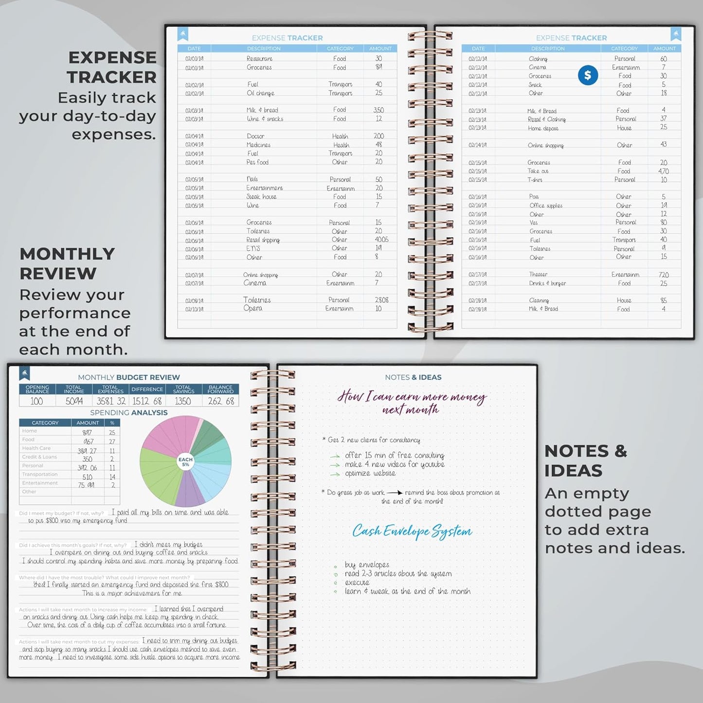 Clever Fox Budget Planner – Coiled Finance Book, Monthly Financial Journal, Budgeting Organizer & Expense Tracker Notebook, 8.5x9.5″ (Black)