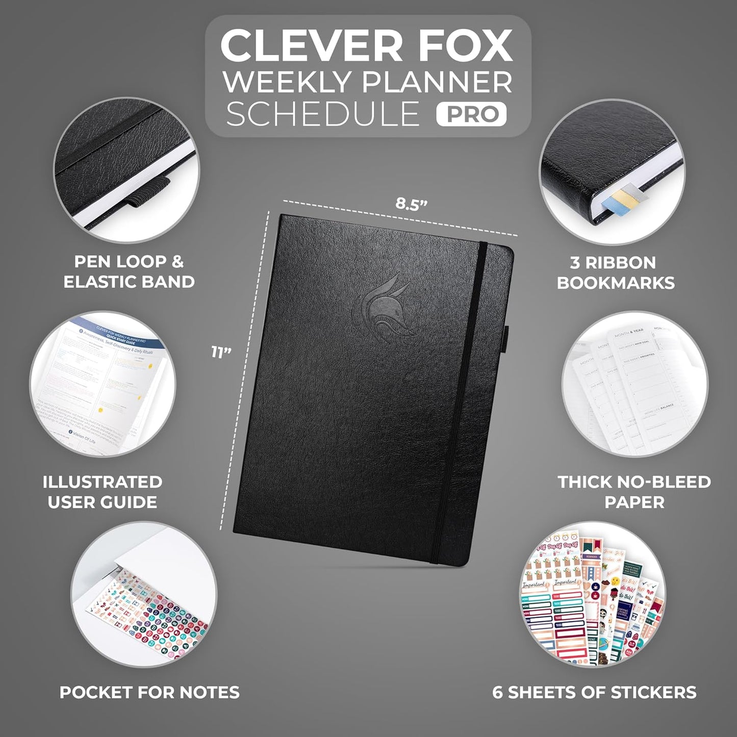 Clever Fox Planner PRO Schedule – Undated Weekly & Monthly Life Planner with Time Slots, Appointment Book & Daily Organizer, A4 (Black)