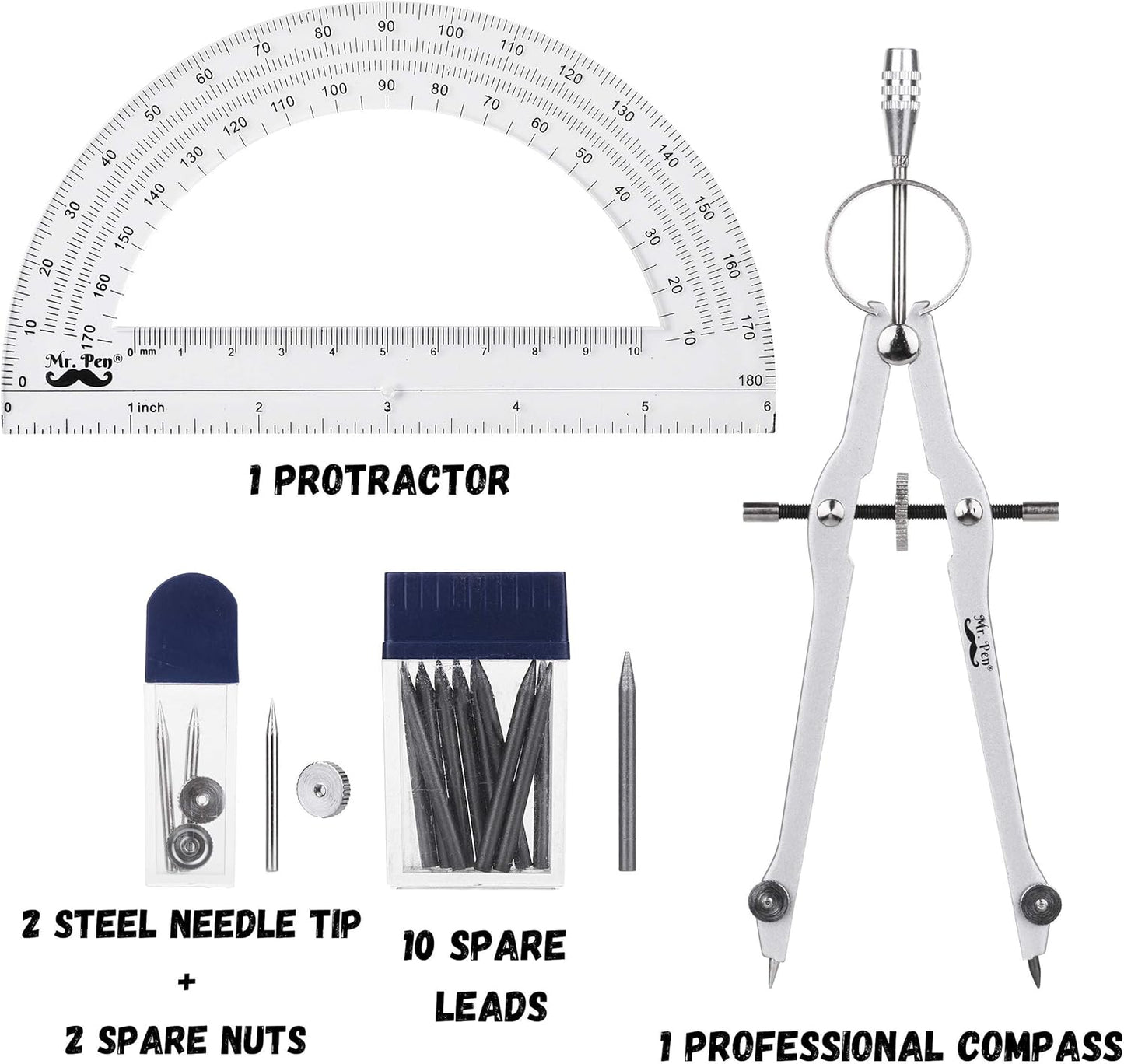 Mr. Pen- Protractor and Compass Set, Compass Protractor Set, Protractor, Compass for Geometry, Math Compass, Compass School, Math Compass and Protractor, Geometry Tools Set