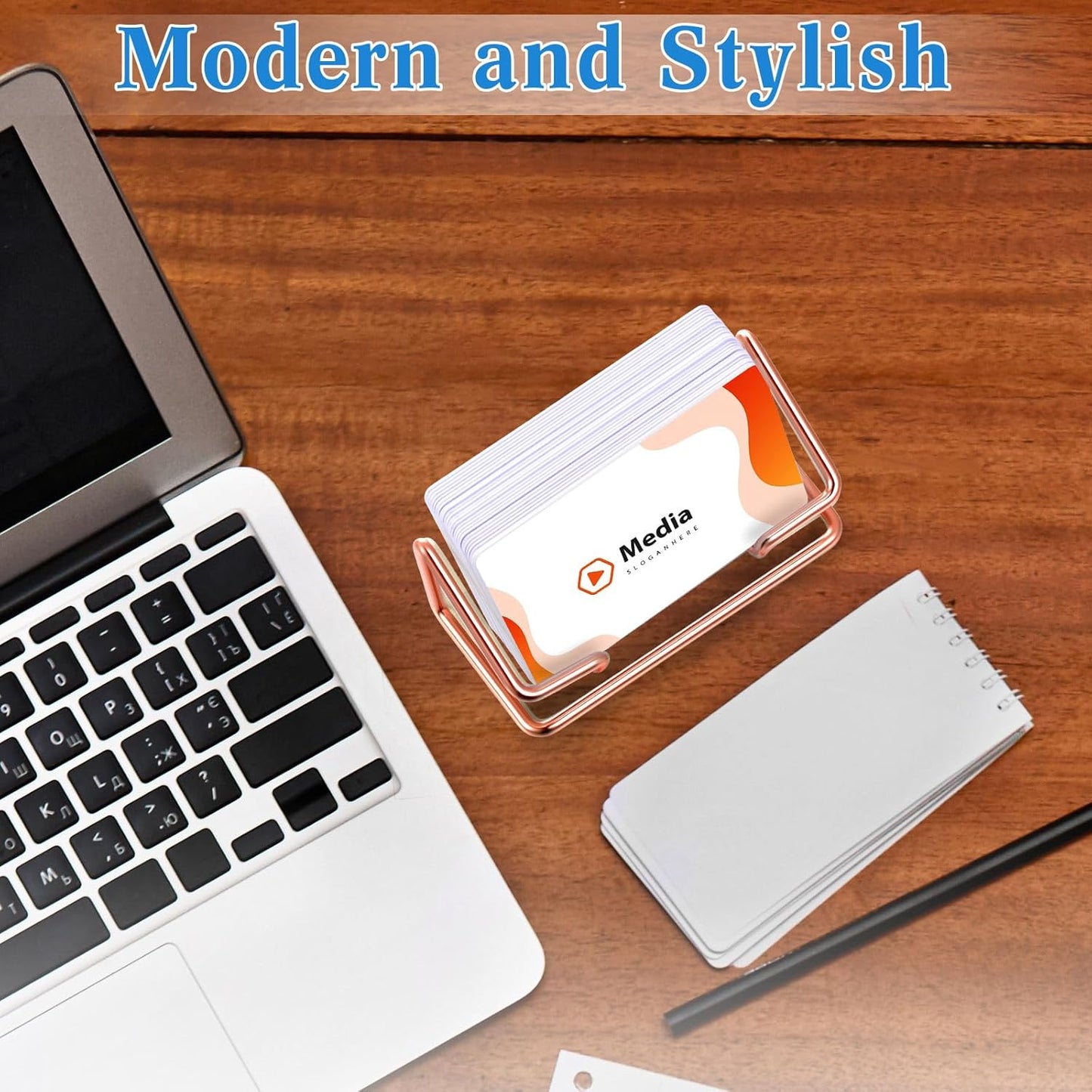 Landhoow 2 Pcs Business Card Holder for Desk, Cute Metal Card Organizers Display Stand Postcard Holder Rack for Desktop Working Office Home Daily Use (Rose Gold)