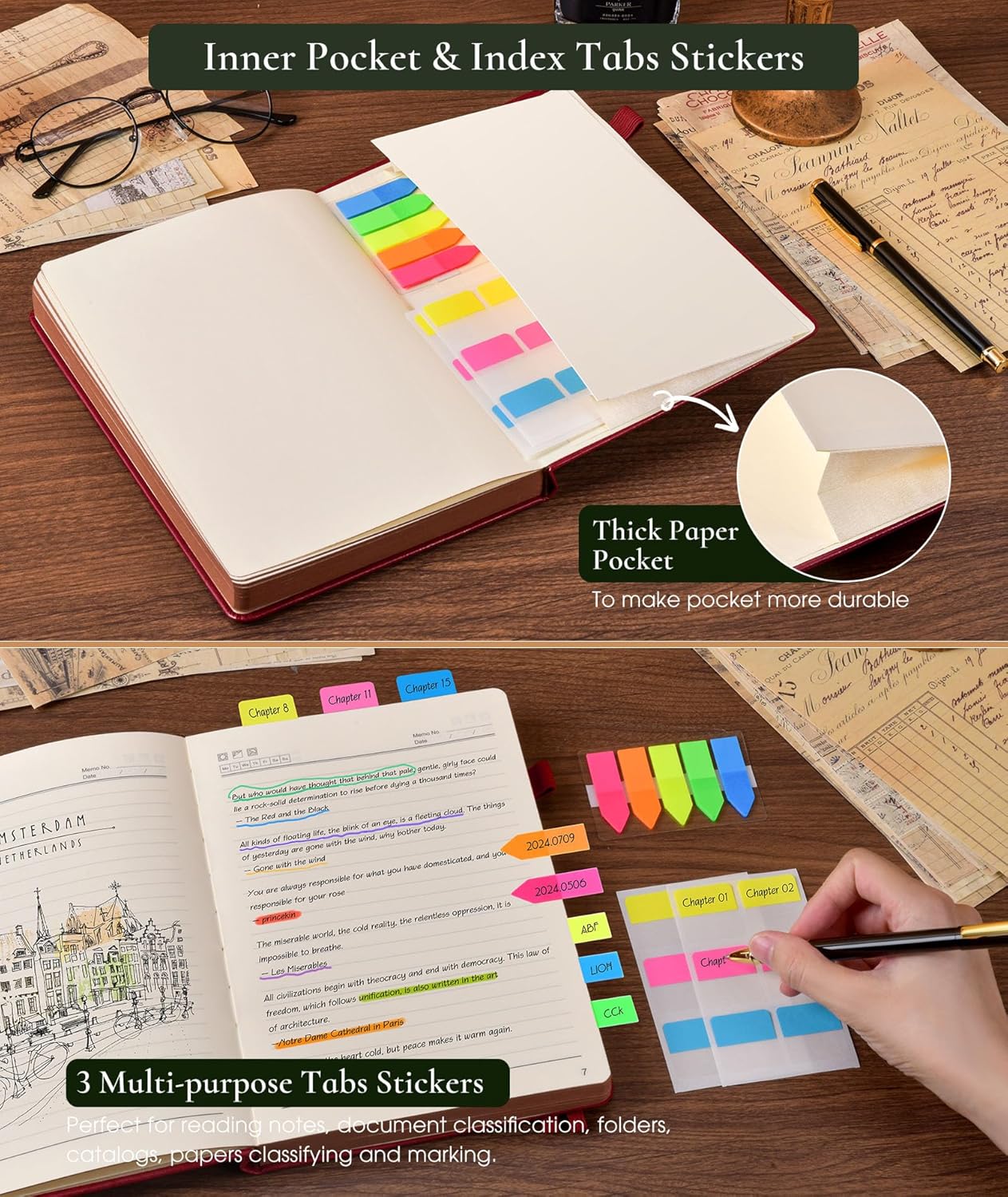 Vintage Leather Journal - 300 Page Lined Journal Notebook with Numbered Pages,A5 Notebook for Women Men,Travel Diary,Daily Journal for Writing, Note Taking, School & Work (5.8" x 8.3")