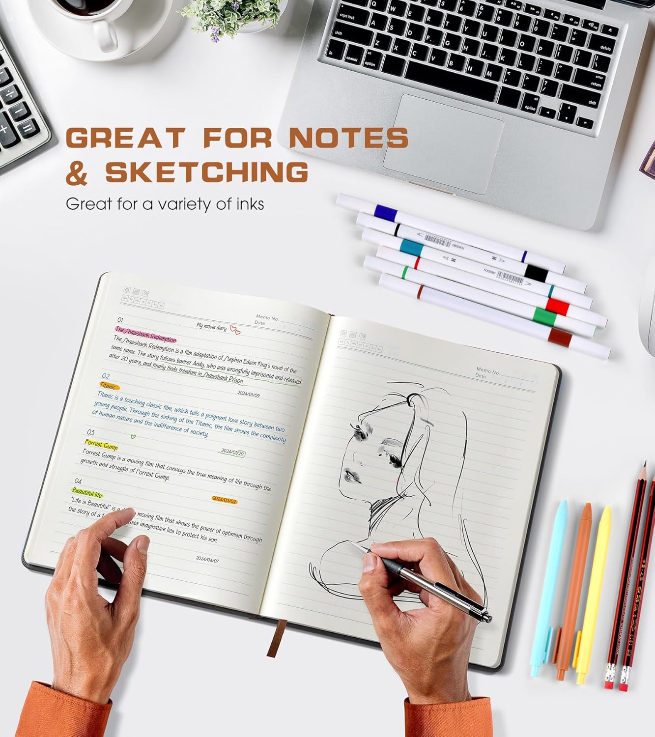 Lined Journal Notebook for Women Men,256 Pages A4 Large Hardcover Leather Journals for Writing,Travel,Business,Work,School,College Ruled Notebooks for Note Taking,Diary Notepad 8.6"×11" (Black)