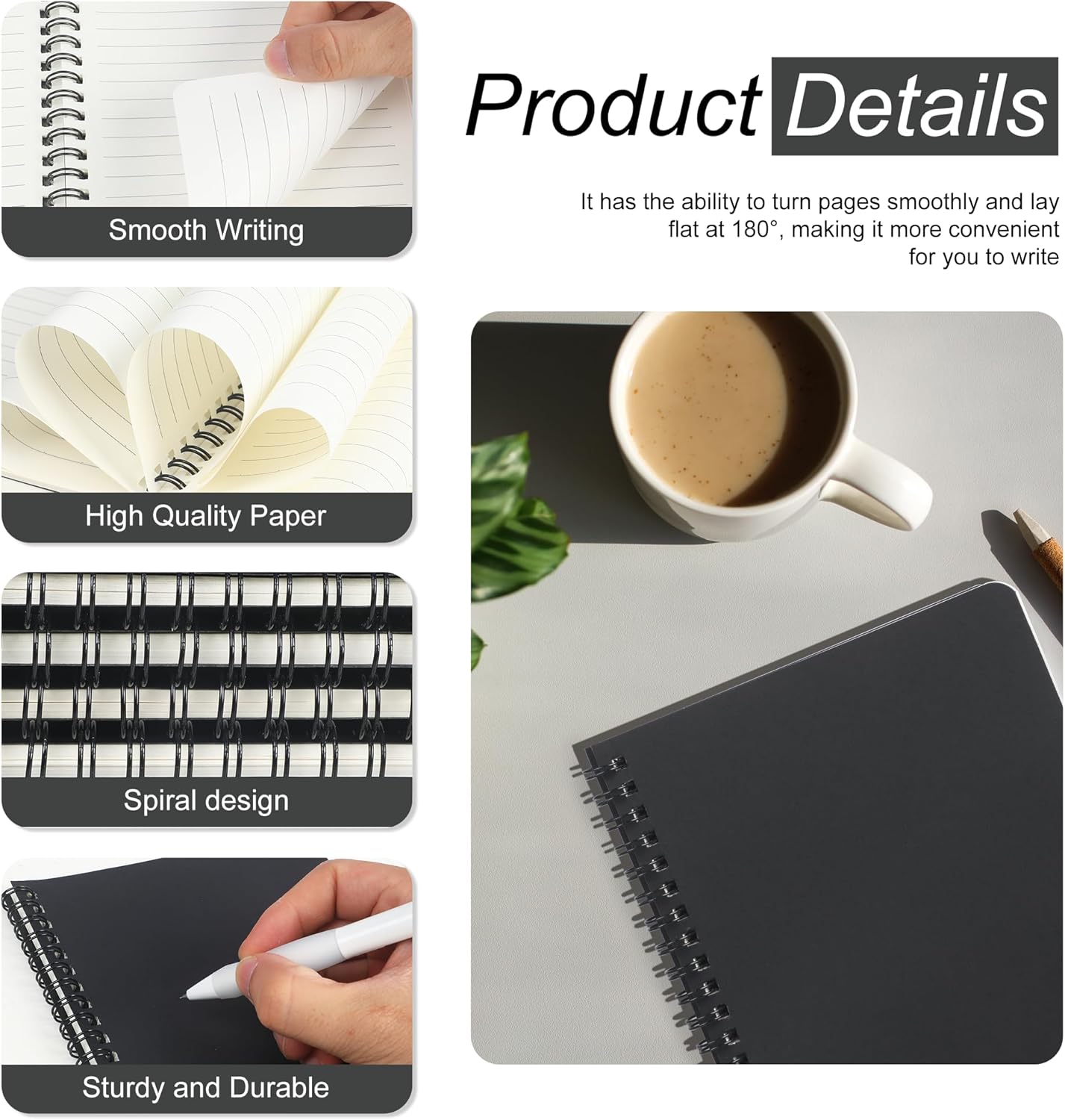 miikoul 60 Packs A5 Spiral Notebooks, Black Ruled Notebooks Bulk, 8.3"×5.5", 60 Sheets/120 Pages, Hardcover Lined Journal Notepad Travel Notebooks for Office and Back to School Supplies