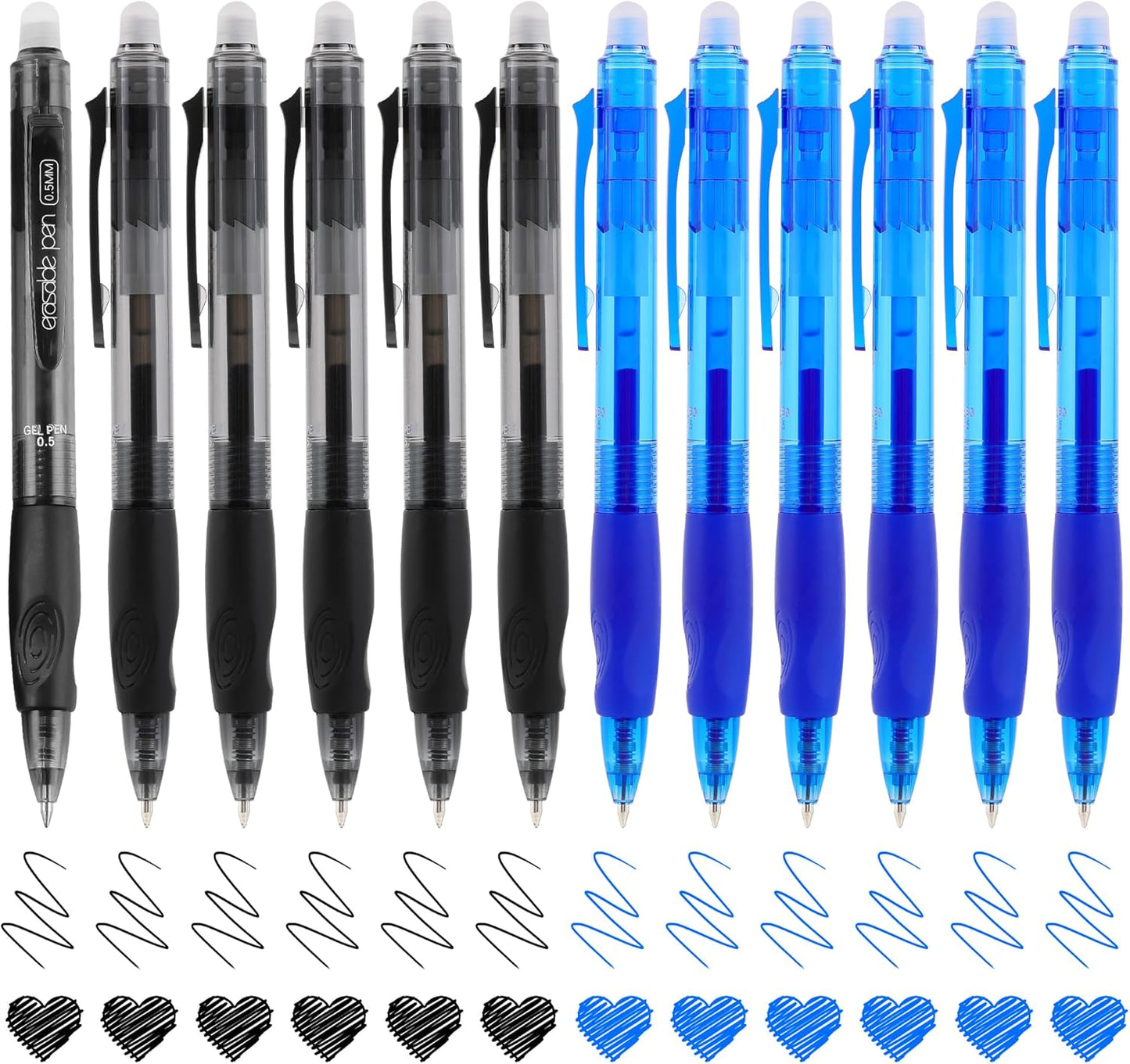 USUAL Erasable Gel Pens Erasable Colored Pens Fine Point 0.5mm Erasable Pens Make Mistakes Disappear Retractable Erasable Gel Pens for Drawing Writing School Office Supplie (Black&Blue)