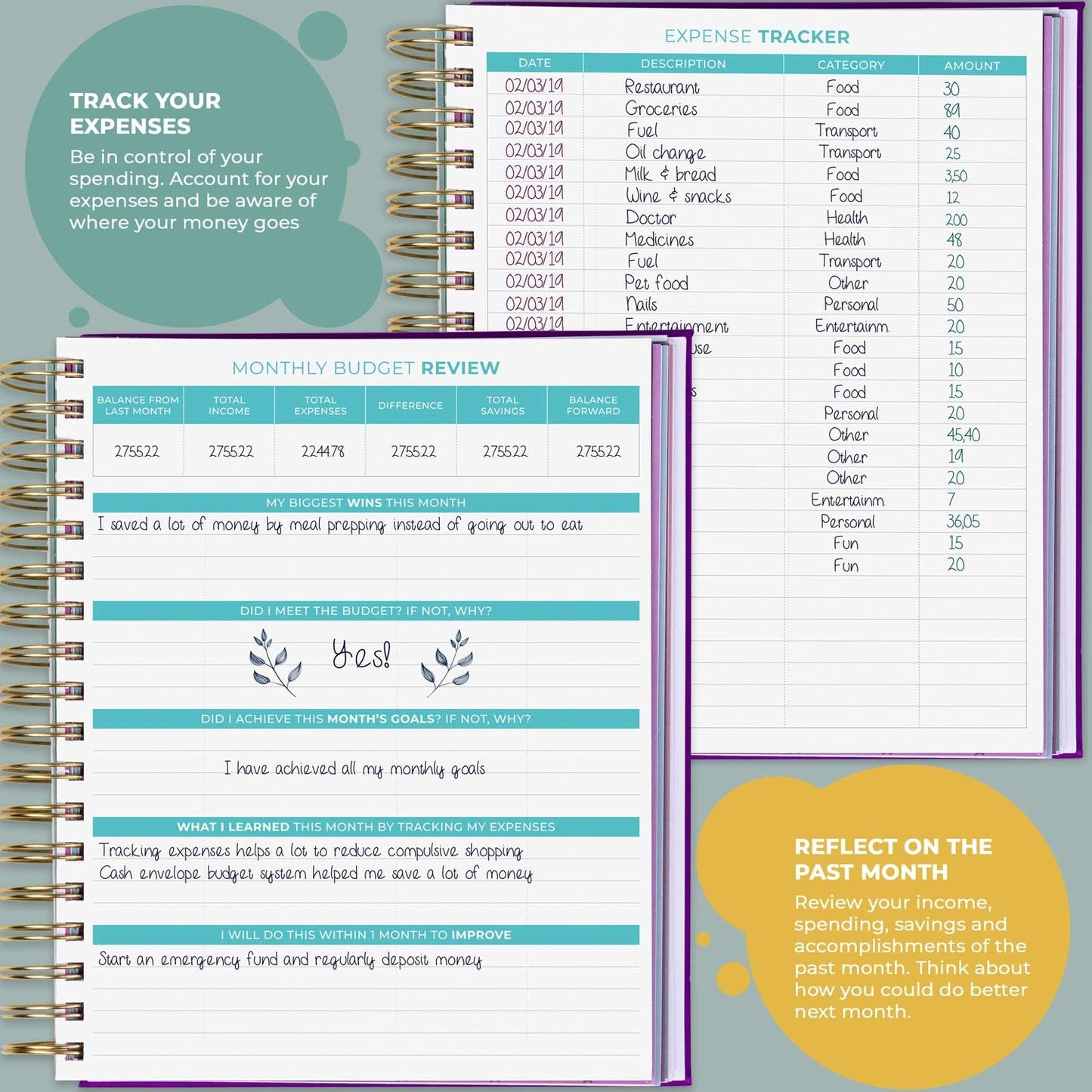 Clever Fox Budget Planner & Monthly Bill Organizer with Pockets. Expense Tracker, Budgeting Journal & Financial Book. Large, 8x9.5" (Purple)