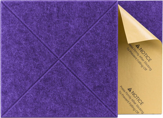 Sonicism 12 Pack X-Lined Acoustic Panels with Self-Adhesive, 12"X 12"X 0.4" Sound Proof Foam Panels, Decorative Soundproof Wall Panels, Sound Absorbing Tile for Home & Offices, Violet