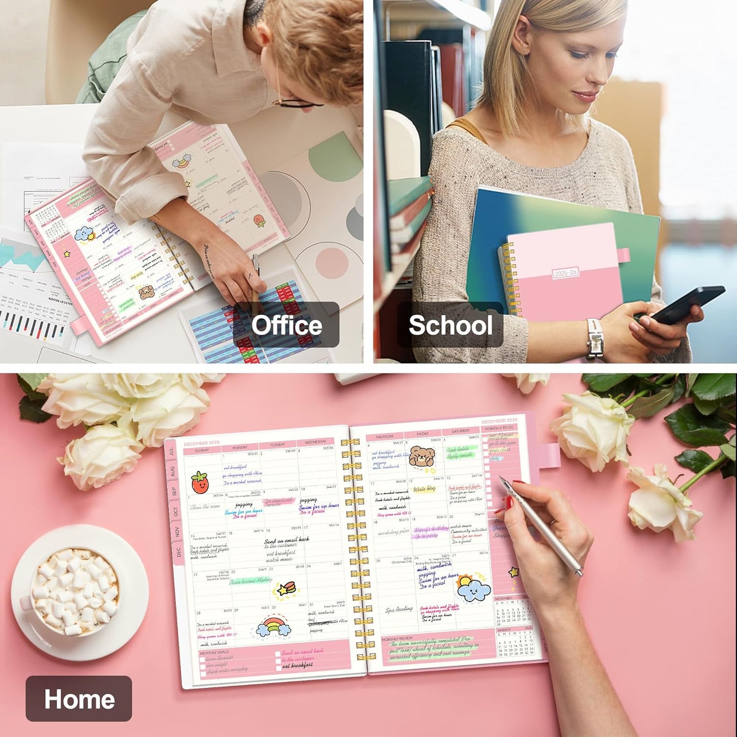 Planner 2025-2026, Academic Planners for Teacher & Student, AIMPEAK Weekly & Monthly Calendar Planner for Women, Daily Planners run from Jul.2025 - Jun.2026, Monthly Tabs, Spiral Binding, Pink, 7"x10"