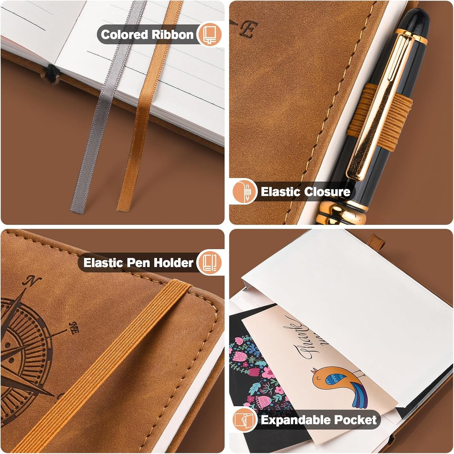 Notebook Journal for Women Men: Leather Journal for Writing, Hardcover College Ruled Journals Notebooks with Thick Paper, Large A5 Daily Journal for Travel, Diary, Gifts for Teens, 5.7"×8.5", Brown