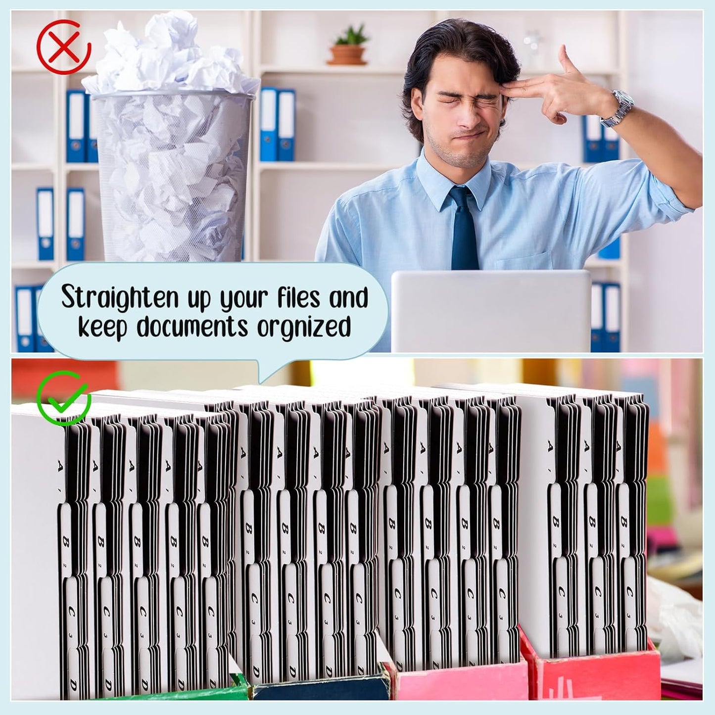 2 Set 50 Pcs Alphabet File Dividers Top Tab File Guides Set, Heavyweight A-z Letter Size Filing Cabinet Dividers 1/5 Cut Tab Desk Organizer for Work School Office