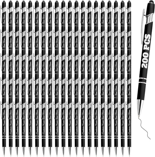 Personalized Pens Bulk 200 with Name Custom Engraving Ballpoint Pens with Stylus Tip Customized Smooth Writing Pens Personalized Gifts for Anniversary Birthday or Graduation(Black,Black Ink)