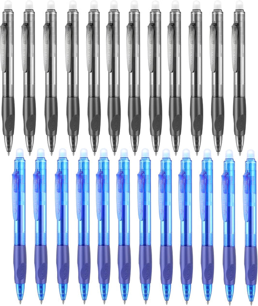 Aozora Erasable Pens 24 Pack Click Fine Point 0.7 mm Retractable Erasable Gel Pens for Completing Sudoku and Crossword Puzzles (Black＆Blue)