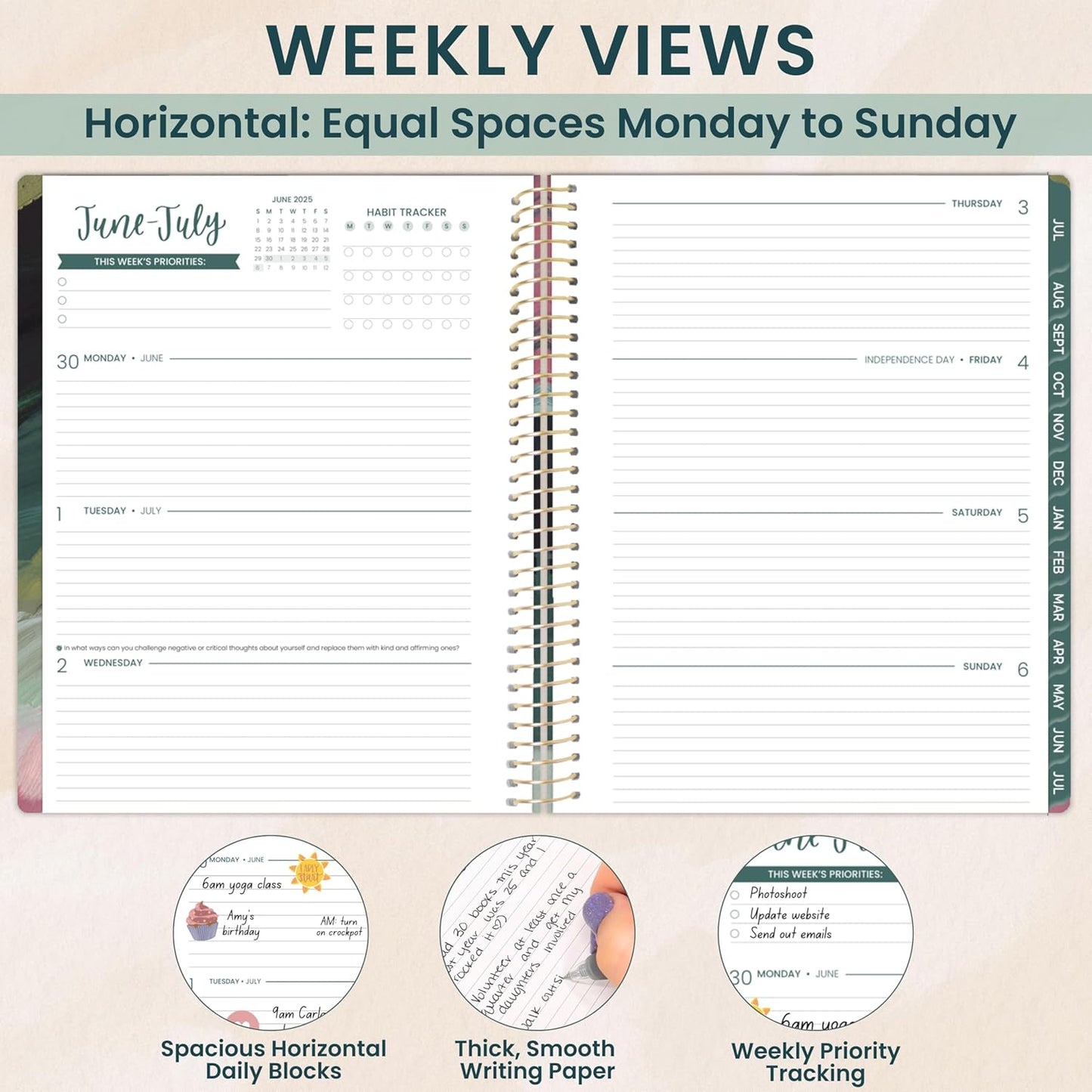 bloom daily planners 2025-2026 (8.5" x 11") Academic Year Day Planner (July 2025 - July 2026) - Weekly & Monthly Dated Agenda Organizer with Stickers & Tabs - Emerald Paint Strokes
