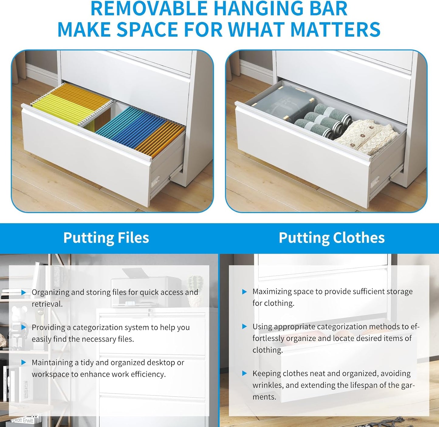 3 Drawer Lateral File Cabinet with Lock, Metal Lateral Filing Cabinet for Home Office, Steel Wide Horizontal Filing Cabinets for Letter/Legal/A4/F4 Hanging Files (White)