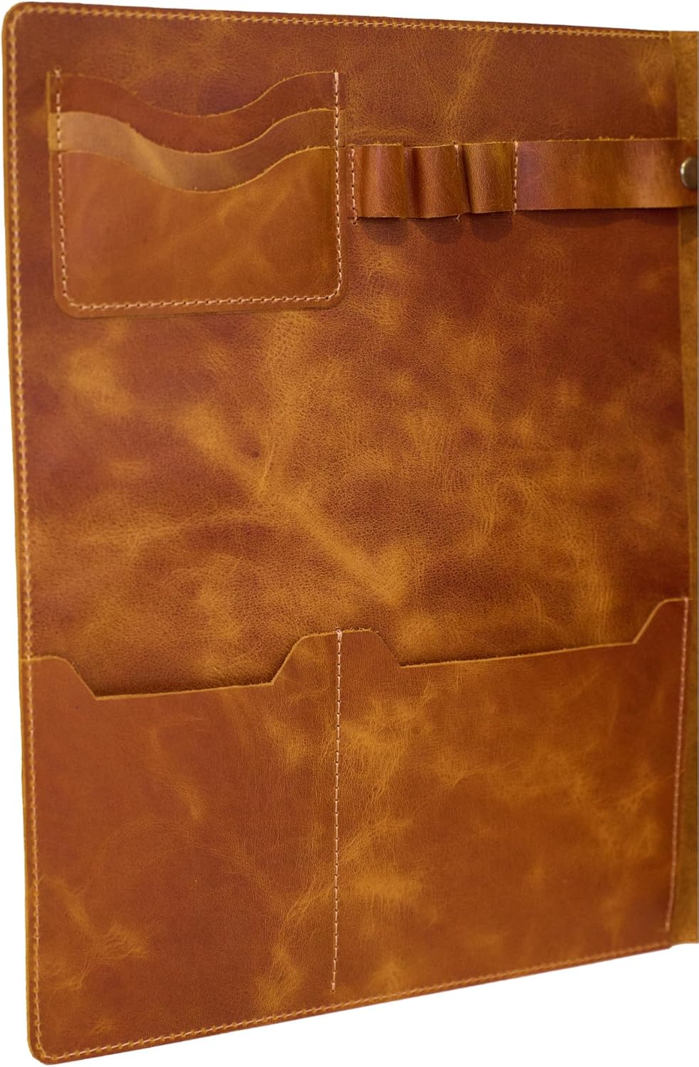 Leather Portfolio Folder - Genuine Leather Document Organizer with Multiple Pockets and Pen Holder – Business Padfolio for A4 Letter Size Papers, Professional Resume or Meeting Use (Whiskey)