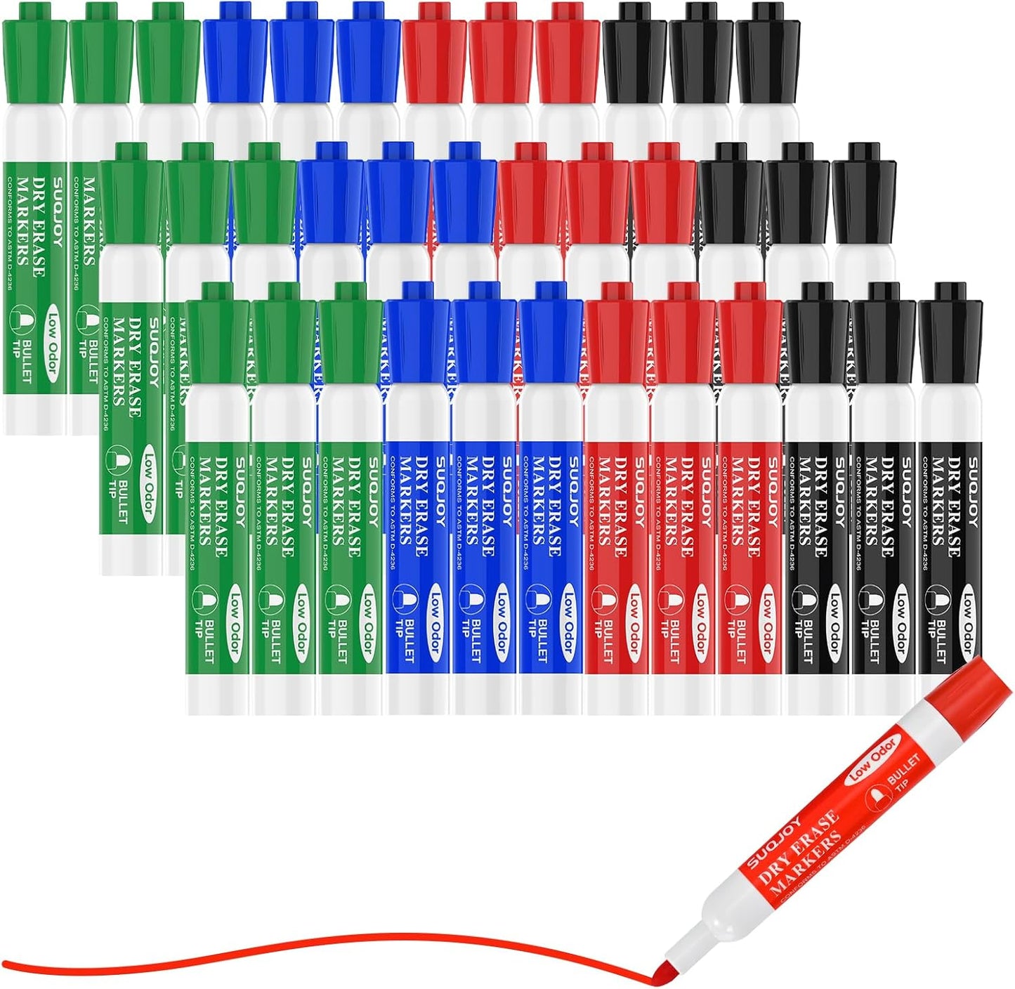 Dry Erase Markers, BulletTip Whiteboard Markers, Low Odor Thick Dry Markers, 36 Bulk 4 Assorted Color Marker for Whiteboard, Classroom, Office & Home(36 Count 4 Colors)