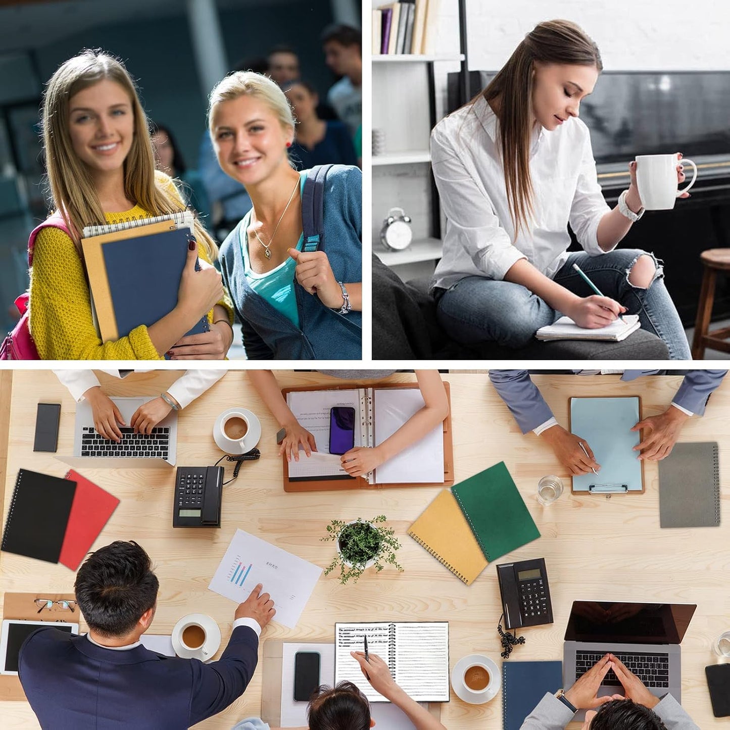 GINMLYDA Small Spiral Notebook 6Pack, 120 Lined Pages 8.25x5.50 Inches Spiral Journal Kraft Cover Notebooks & Writing Pads for School Home Office Aesthetic Sketch Drawing Note