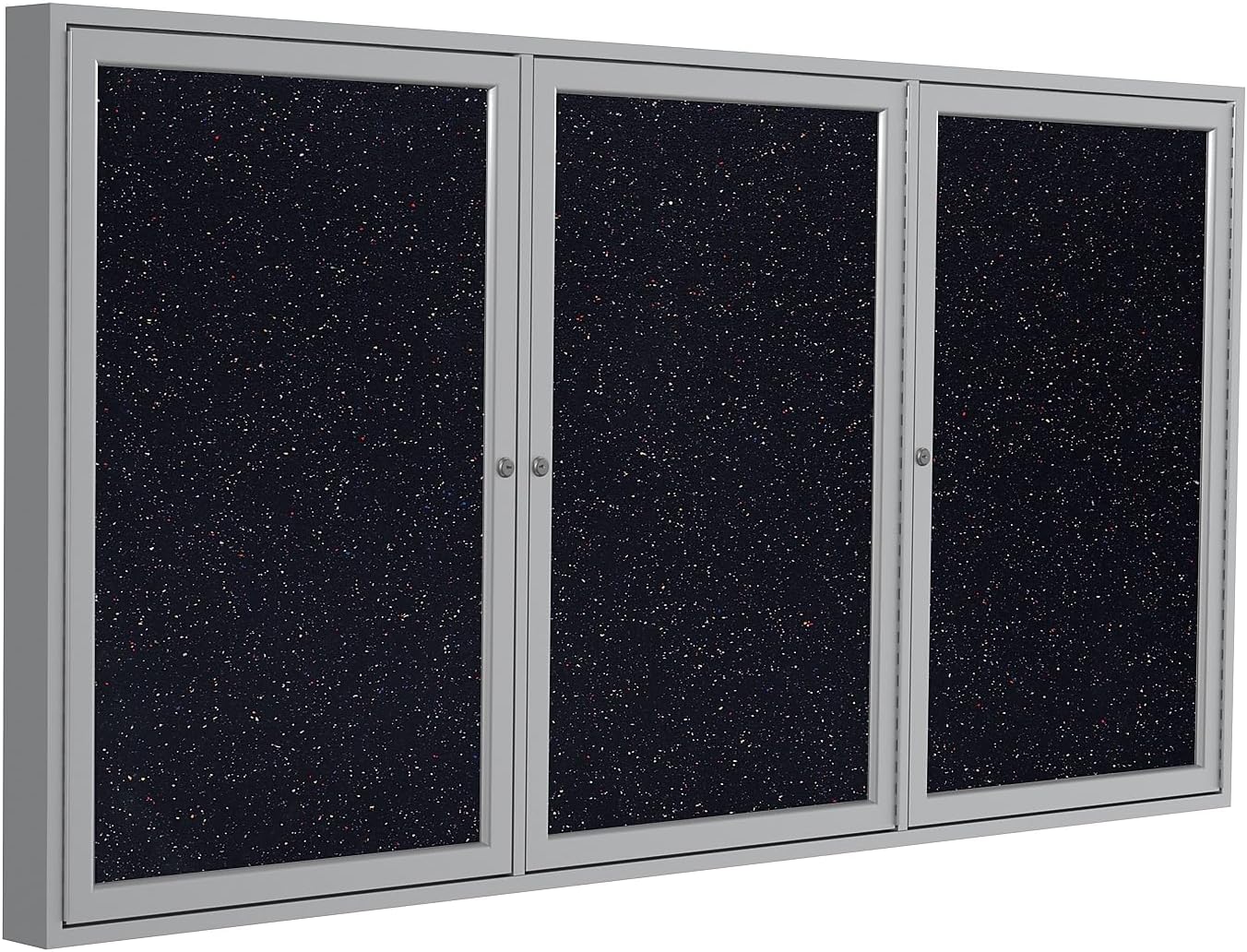 Ghent 48" x 96" 3-Door indoor Enclosed Recycled Rubber Bulletin Board, Shatter Resistant, with Lock, Satin Aluminum Frame,Confetti (PA34896TR-CF)-Made in USA