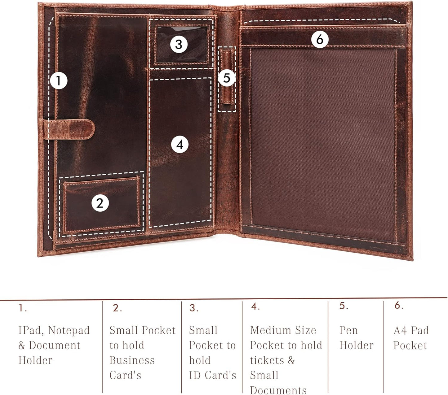 Leather Portfolio Binder, Professional Organizer Padfolio – Resume Folder, Business Card & Document Holder, Portfolios for Men & Women, Office & Business Supplies by Luxeoria | (Medium - Brown)