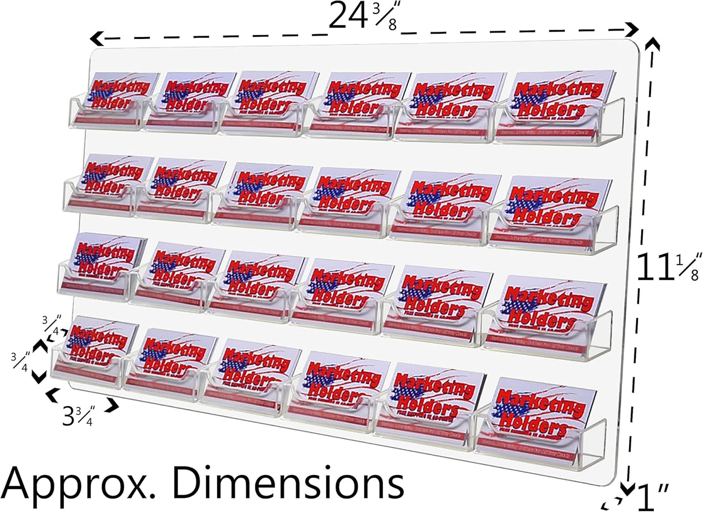 Displays2go Business Card Holder, 24 Pockets, Wall Mount, 0.75-Inch Deep Pockets (Clear Acrylic)