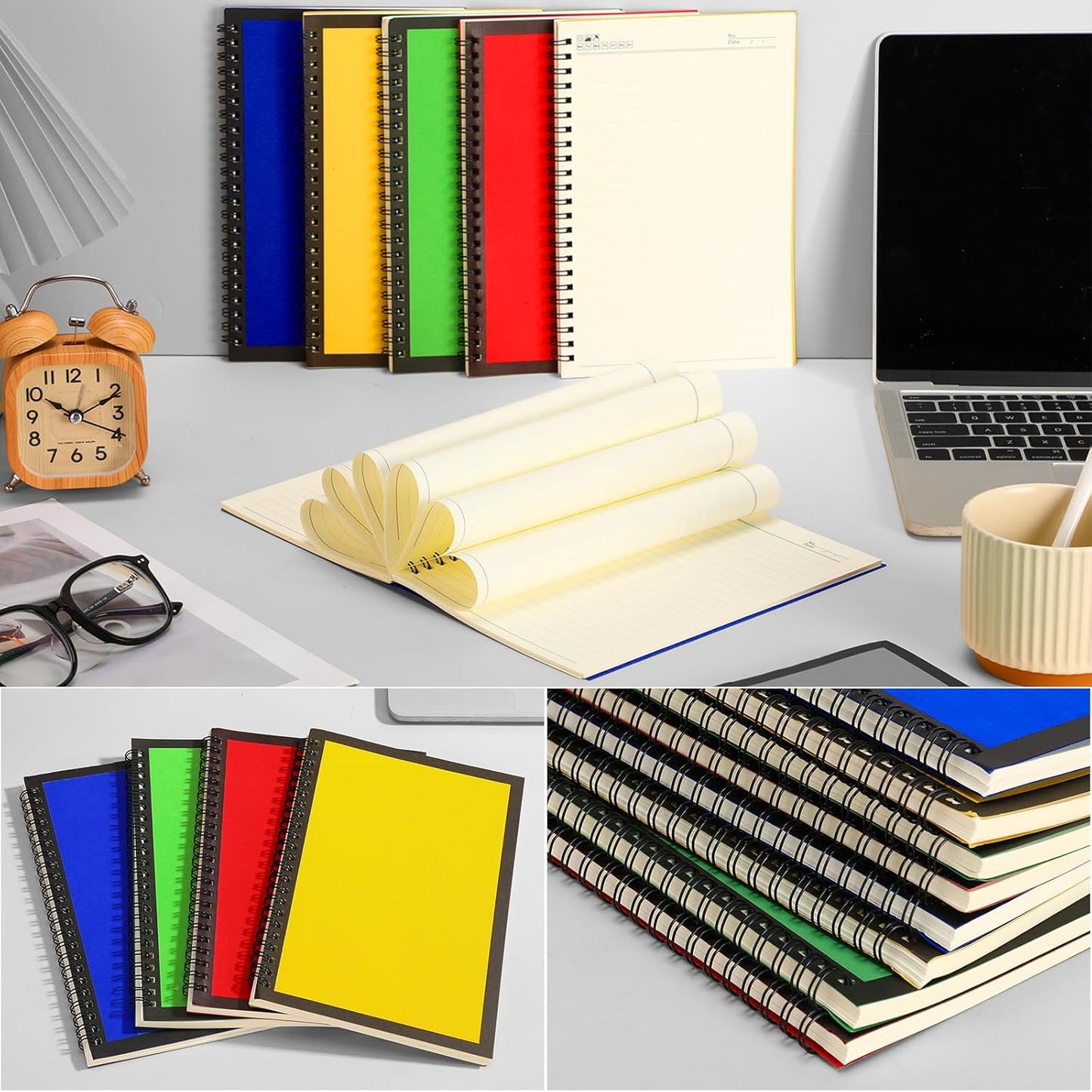 12 Pack Small Spiral Notebook A5 Lined College Ruled Spiral Journal Notebook 5.5 x 8.3 Inch Kraft Cover, 120 Pages for Work Students Office Business(Blue,Green,Yellow,Red)
