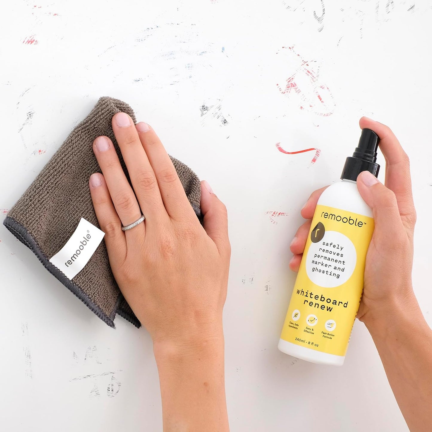 Remooble Dry Erase Whiteboard Cleaner Spray - Safely Removes Tough Stains and Ghosting, 8 oz.