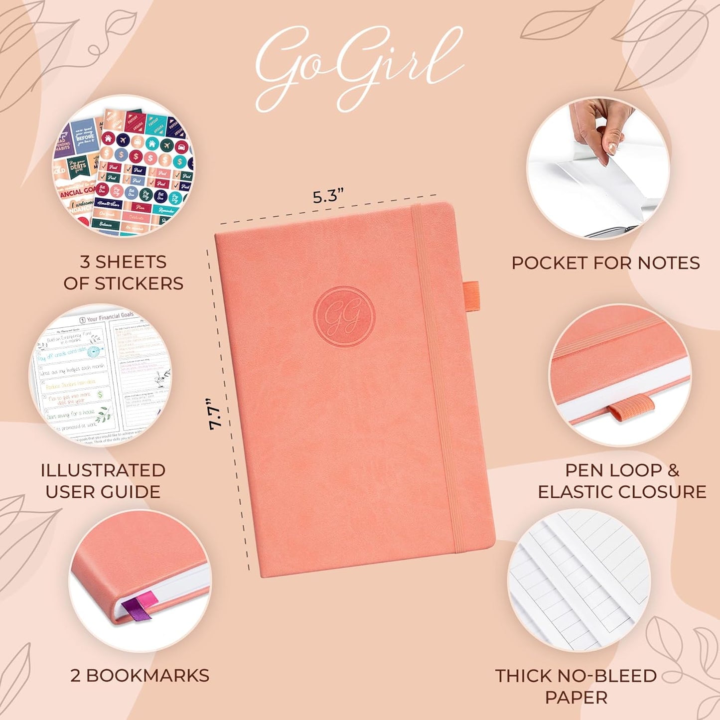 GoGirl Budget Planner – Monthly Financial Planner Organizer Budget Book. Expense Tracker Notebook Journal to Control Money, Compact (Peach Pink)