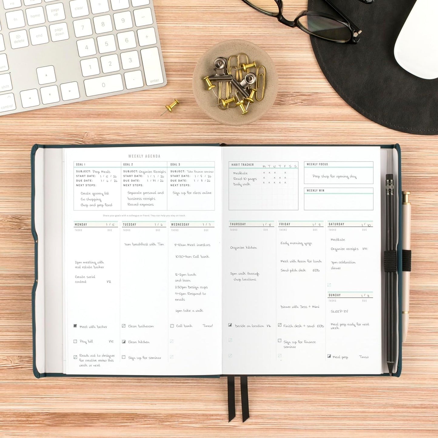 AT-A-GLANCE Foundation Goal Setting Planner, Undated Weekly & Monthly Journal, Track Progress, Create Habits, 5-3/4" x 8-1/4", Blue (FD2-200-20)