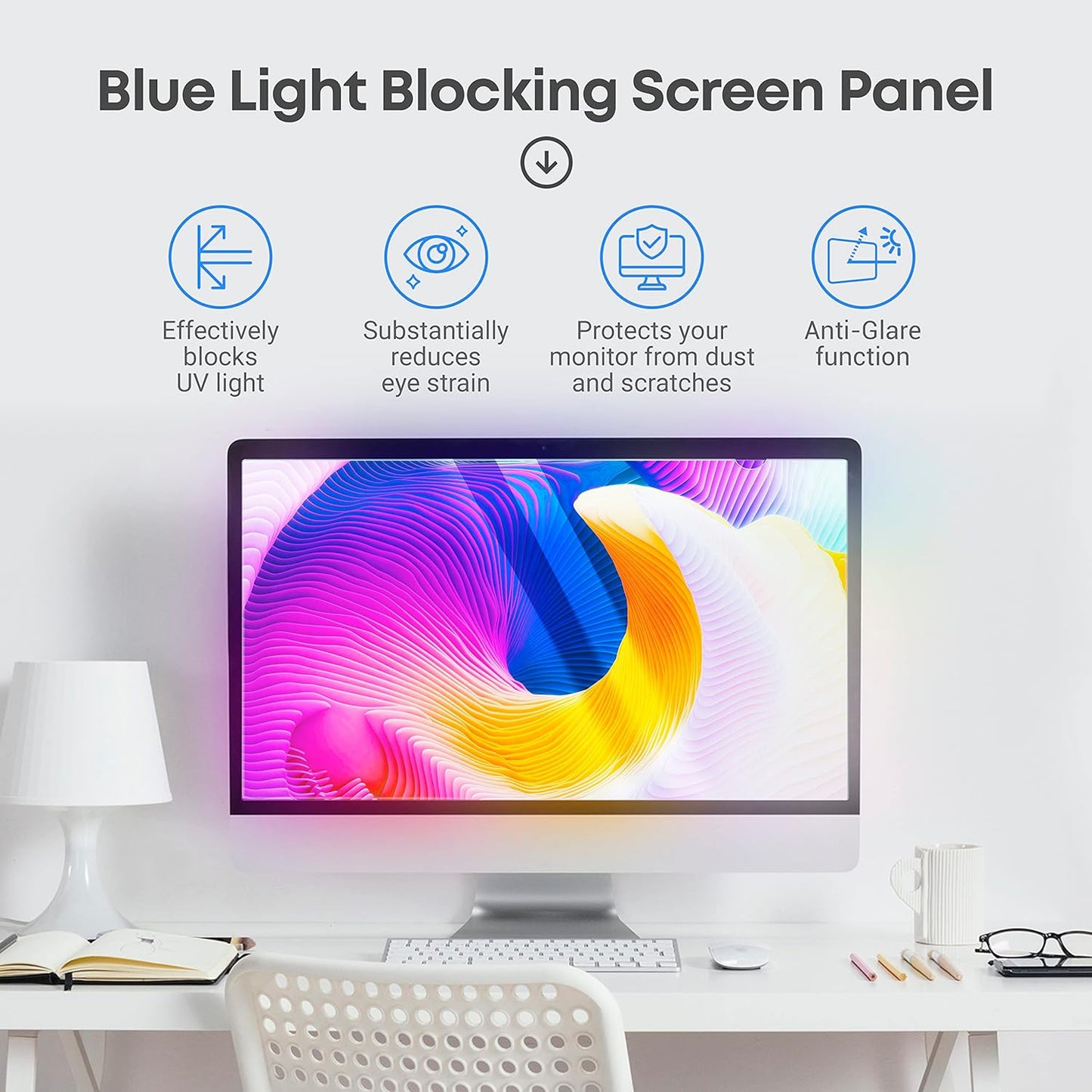 23.6 inch Anti-Glare Blue Light Blocking Screen Protector Panel for 16:9 Widescreen Computer Monitor and Laptop - PC Anti-UV Eye Protection Filter Film - Anti-Scratch Diagonal Frame Shield [1 Pack]
