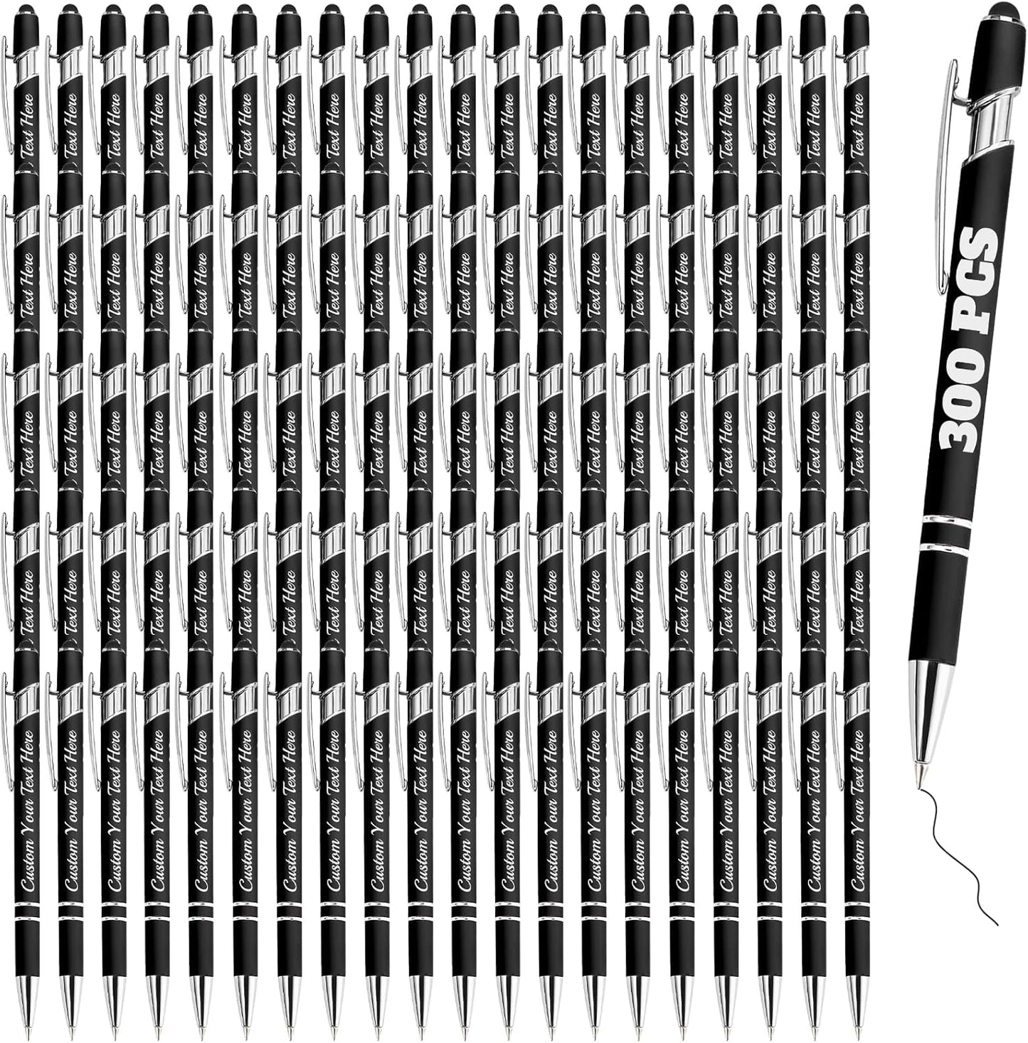 Personalized Pens Bulk 300 with Name Custom Engraving Ballpoint Pens with Stylus Tip Customized Smooth Writing Pens Personalized Gifts for Anniversary Birthday or Graduation(Black,Black Ink)