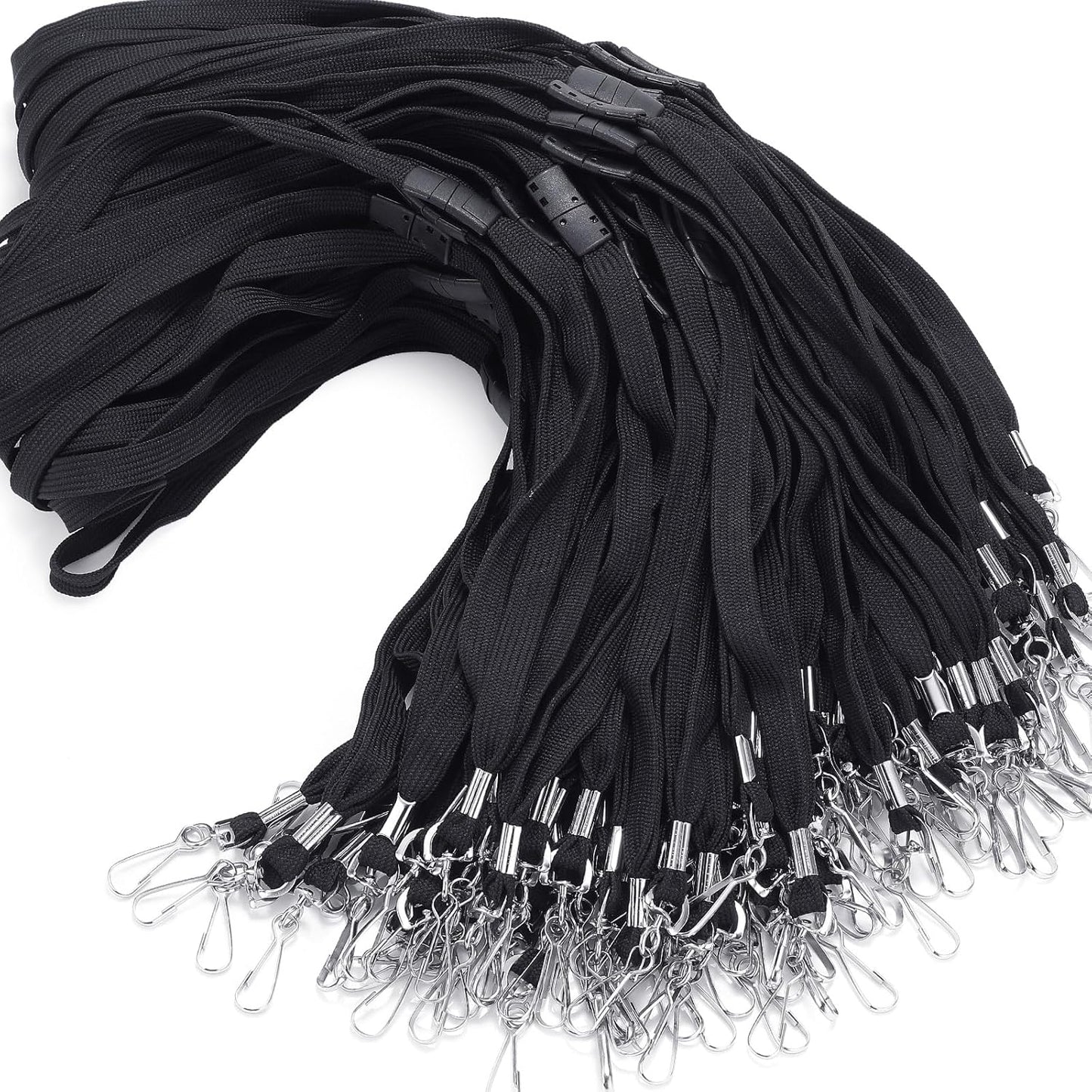 Honoson Badge Lanyard with J-hook Bulk Safety Flat Lanyards 19.5 Inches Black Soft Woven Neck Lanyards for ID Badges Name Tag