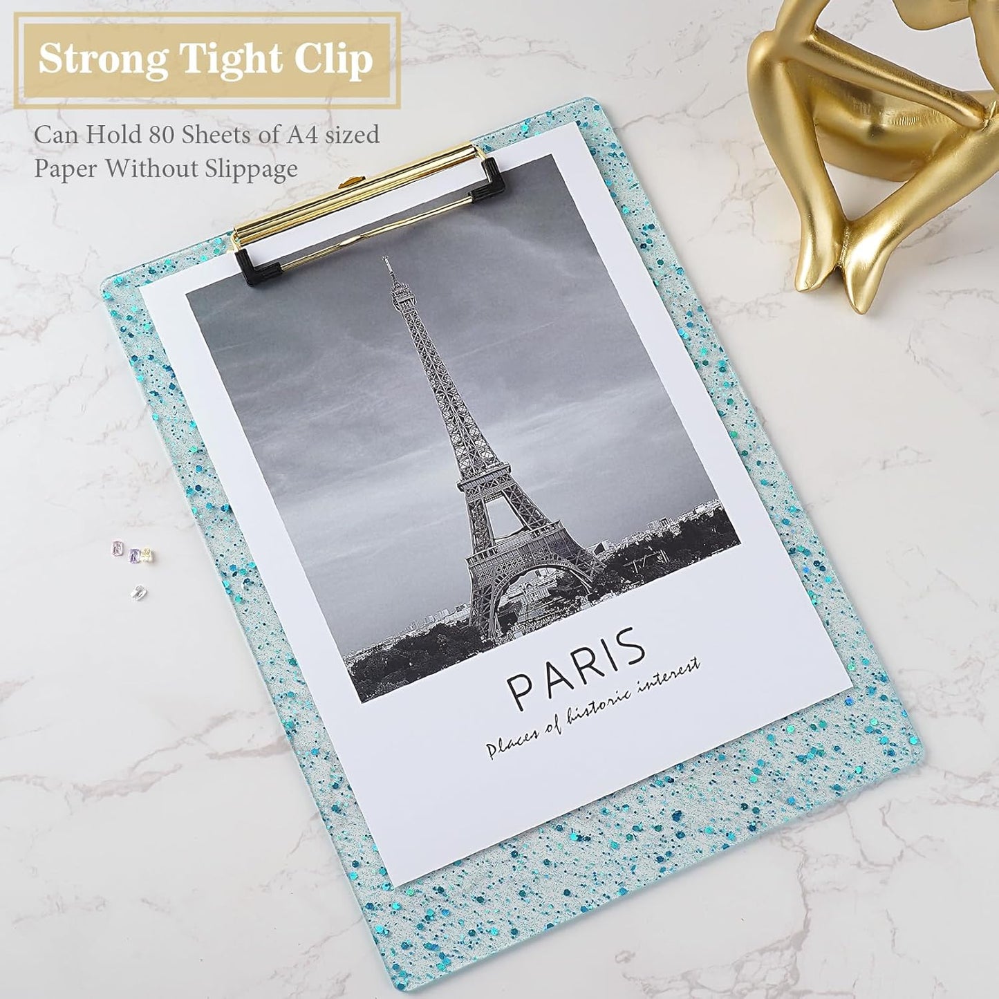 Hongri Plastic Acrylic Glitter Clipboard, 8.5x11" Stardard Letter A4 Size Clipboards for Classroom, Taecher, Women.Cute Confetti Clip Board, Office Supplies, School Supplies.