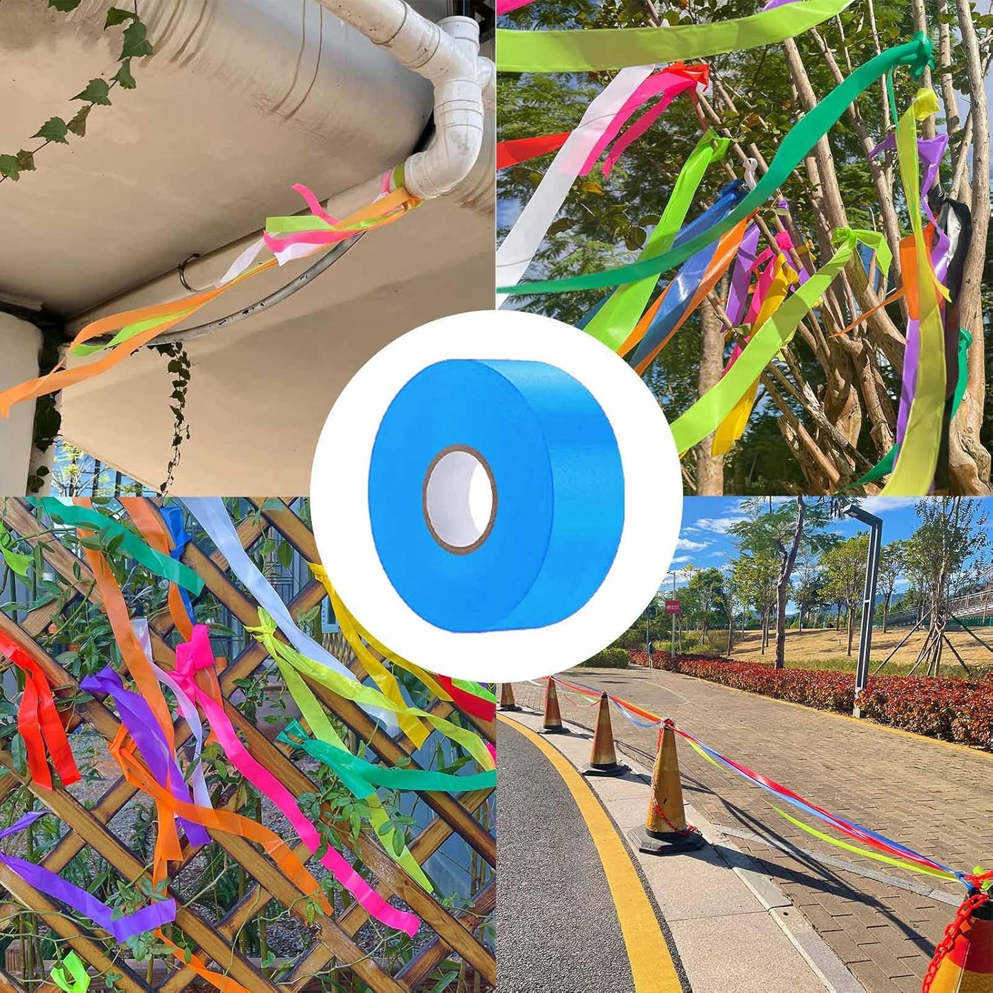 10 Pack Blue Flagging Tape, Non-Adhesive Plastic Ribbon Neon Marking Roll, 1inch*2000ft, Marking Tape for Tree Marking, Hunting, Boundaries and Hazardous Areas,Trail Marking