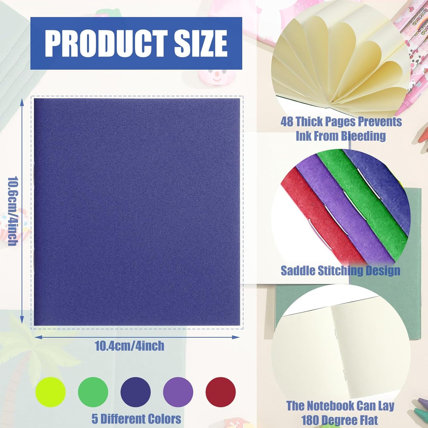 Thenshop 50 Pack Mini Pocket Kraft Notebooks Bulk 4 x 4 Inch Journal Notepads with Dot Memo Sketchbooks Writing Notepad for Party Favors Supplies(Fresh Color,Blank Page)