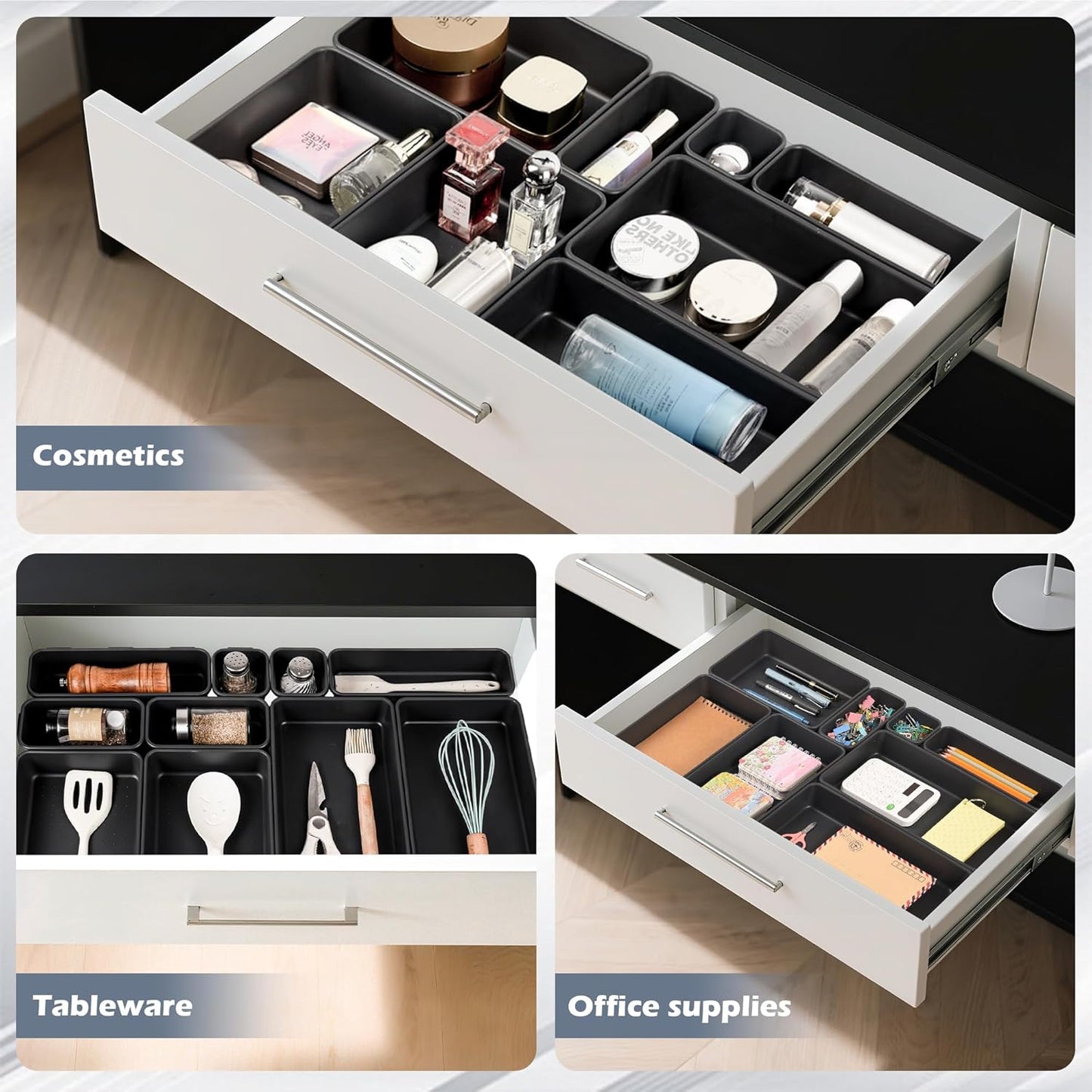 69PCS Large Plastic Interlocking Drawer Organizer, 5 Sizes Versatile Desk Drawer Organizer Trays, Drawer Dividers, Organization and Storage Bins for Tools,Office,Jewelries,Kitchen Utensils and Makeup