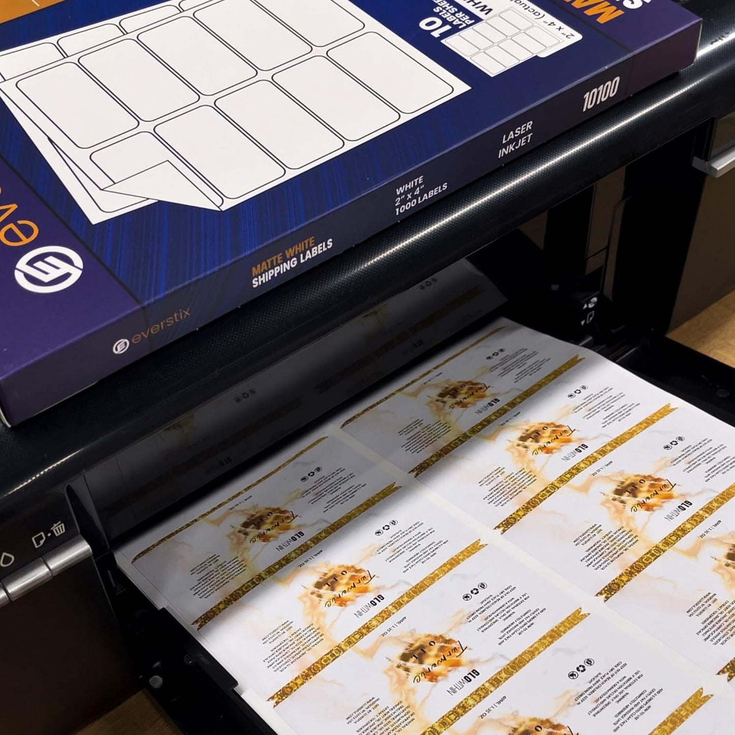 2" x 4", 25 Sheets, 250 Blank Shipping Labels, Printable White Sticker, Shipping Labels for Laser & Inkjet Printers, Letter Size