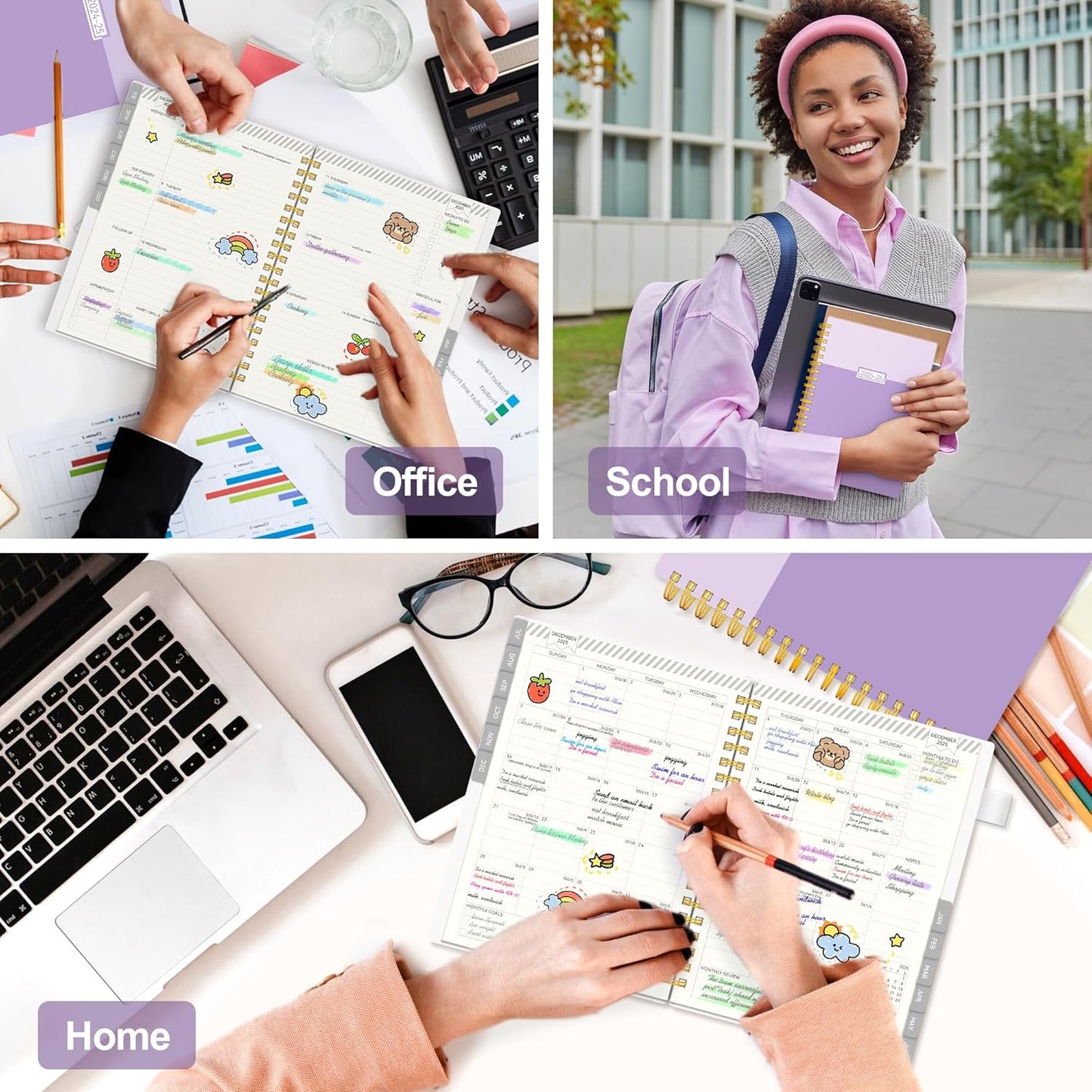 Planner 2025-2026, Academic Planners for Teacher & Student, AIMPEAK Weekly & Monthly Calendar Planner for Women, Daily Planners run from Jul.2025 - Jun.2026, Monthly Tabs, Purple, 7"x10"