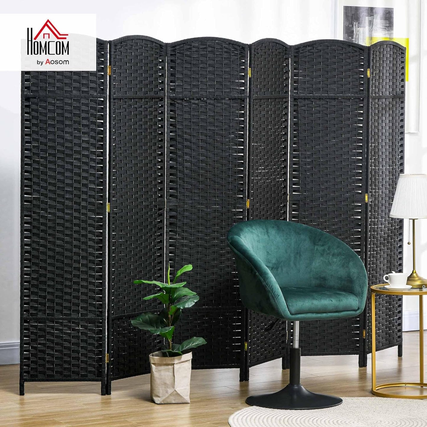 HOMCOM Room Divider, 6 Panel Folding Privacy Screen, 5.6' Tall Freestanding Wall Partition for Home Office, Bedroom, Black