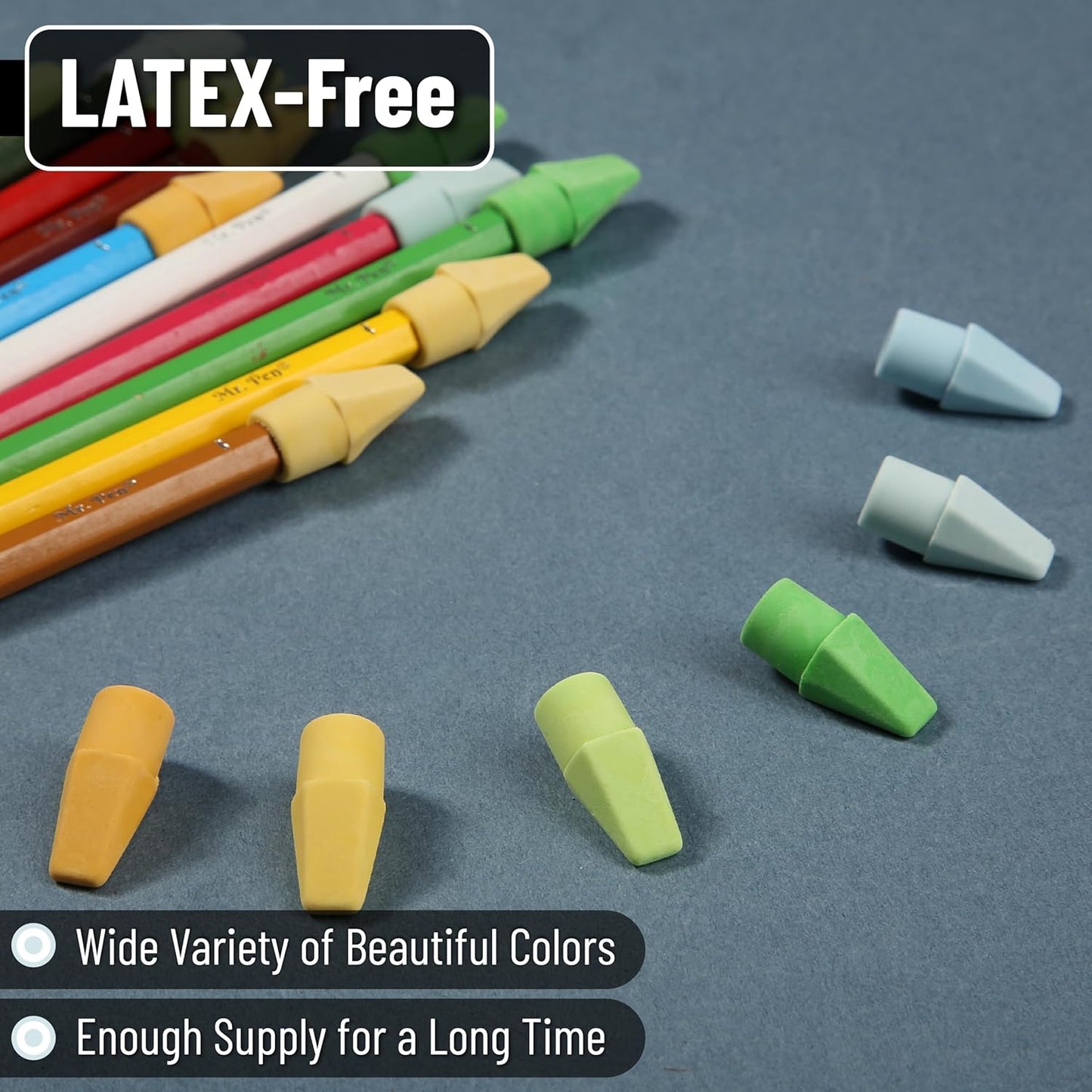 Mr. Pen- Pencil Erasers Toppers, 120 Pack, Colorful, Latex Free, No Smudge, Mr Pen Erasers for Pencils