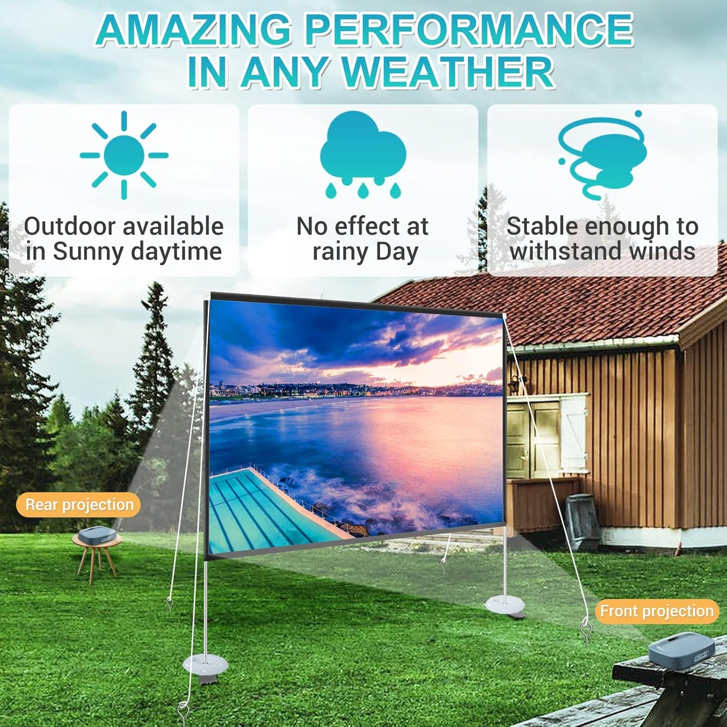 100 inch Projector Screen and Stand,Portable Projector Screen 4K HD Rear Front Projection Screen with Carry Bag for Outdoor Indoor Home Theater Backyard Cinema Travel