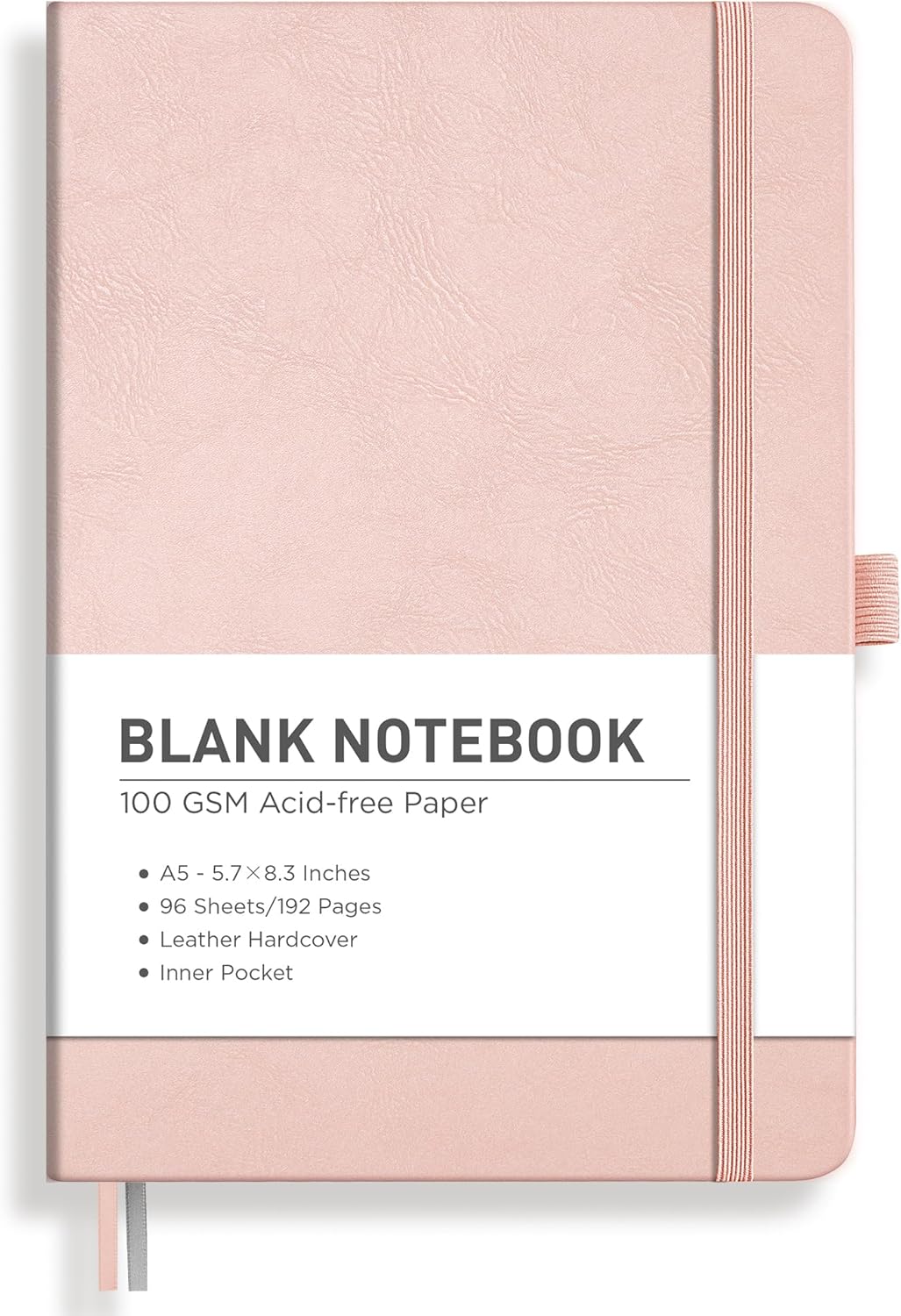 RETTACY Blank Journal Notebook, 192 Pages, A5 Medium Size (5.7'' x 8.3''), Leather Hardcover, 100 GSM Thick Paper, for Sketching, Drawing, Painting (Rose Gold)