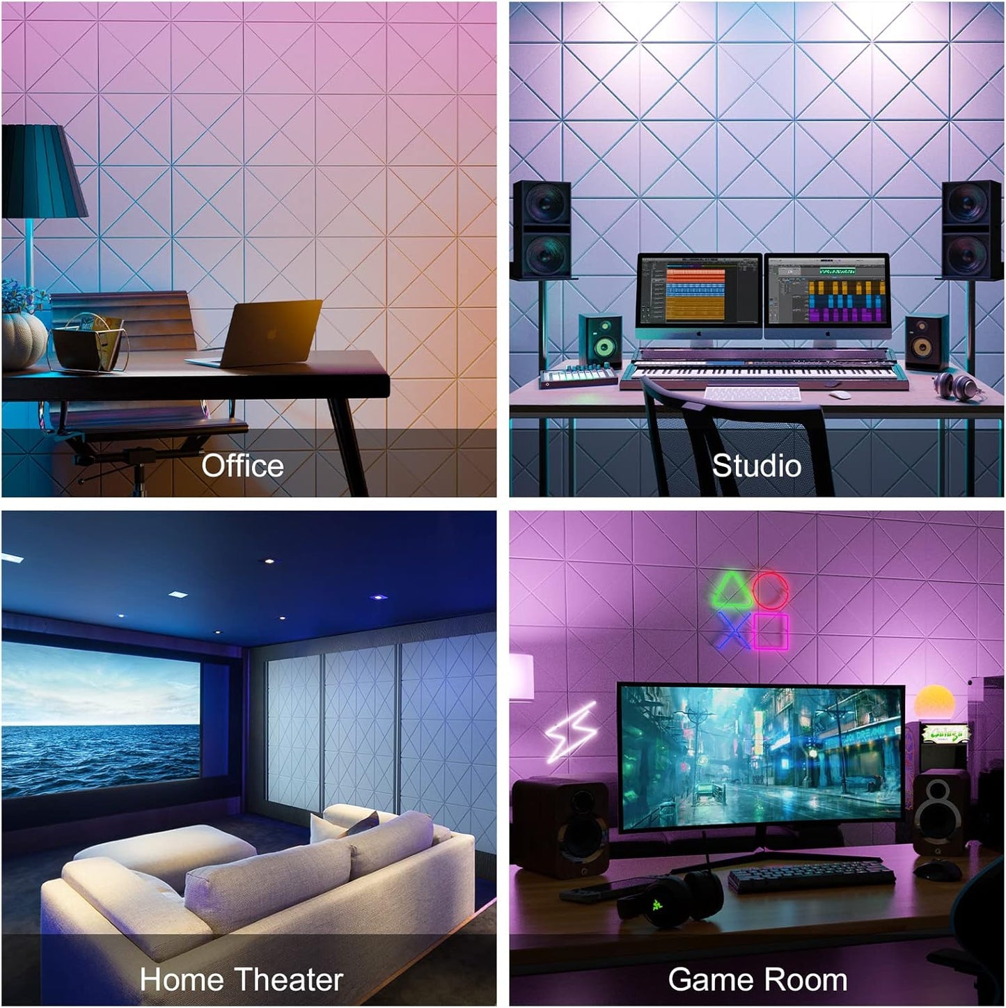 Sonicism 12 Pack X-Lined Acoustic Panels with Self-Adhesive, 12"X 12"X 0.4" Sound Proof Foam Panels, Decorative Soundproof Wall Panels, Sound Absorbing Tile for Home & Offices, White