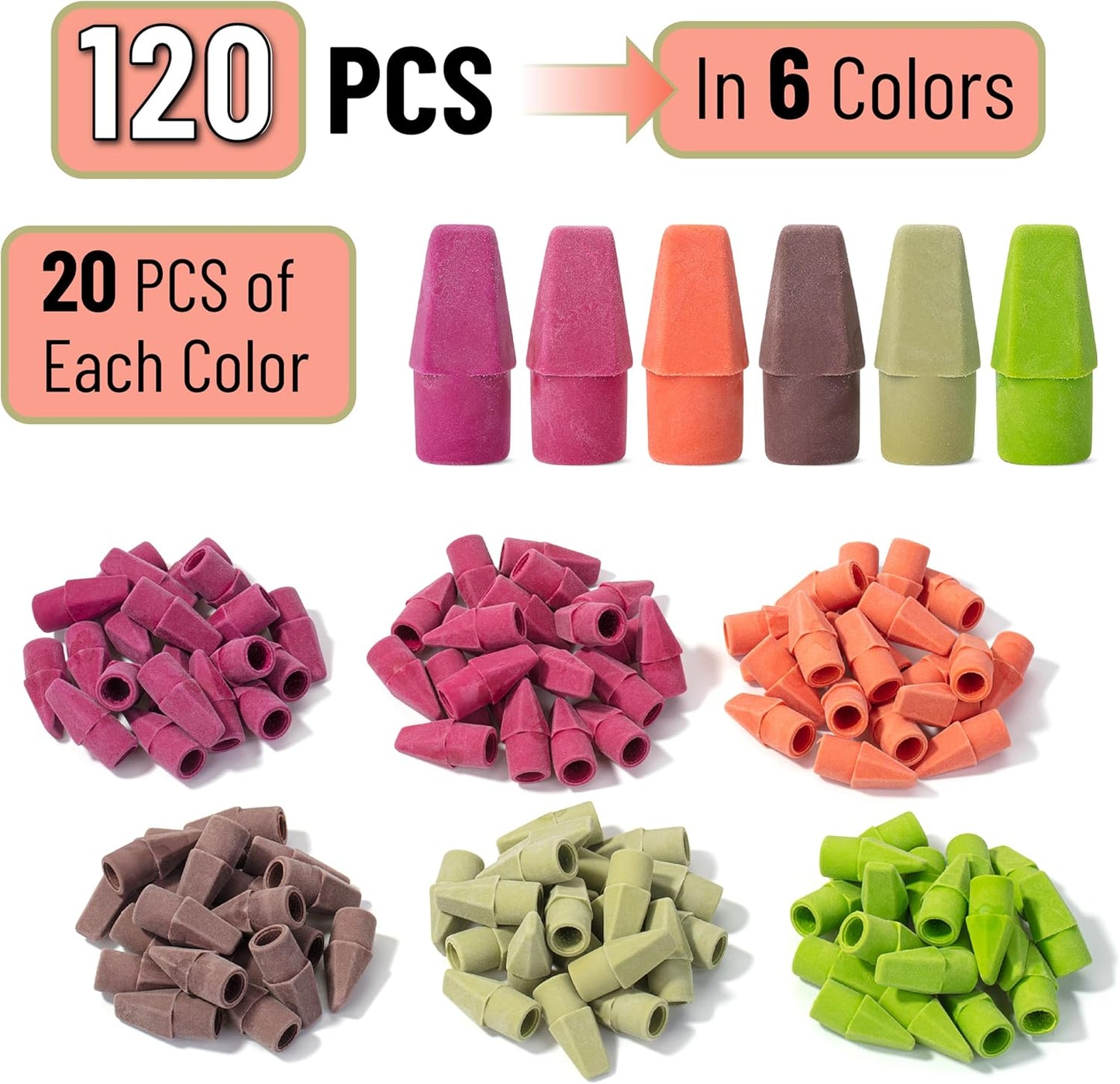 Mr. Pen- Pencil Erasers Toppers, 120 Pack, Late Harvest Color Scheme, Latex Free, No Smudge, Mr Pen Erasers for Pencils