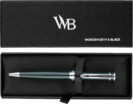 Wordsworth and Black Ballpoint Pen Green Lacquer- Stunning Luxury Pen Chrome Finish, Ink Refill, Best Gift Set for Men & Women, Refillable, Elegant, Nice Pens, Fine Point