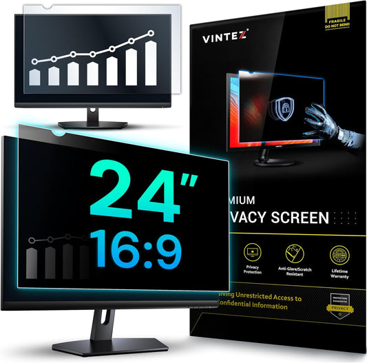 VINTEZ 24 Inch 16:9 Privacy Screen for Computer Monitor and Laptop - Anti Glare Protector Film Blue Light Filter Eye Protection - Computer Screen Privacy Shield, [1 Pack]