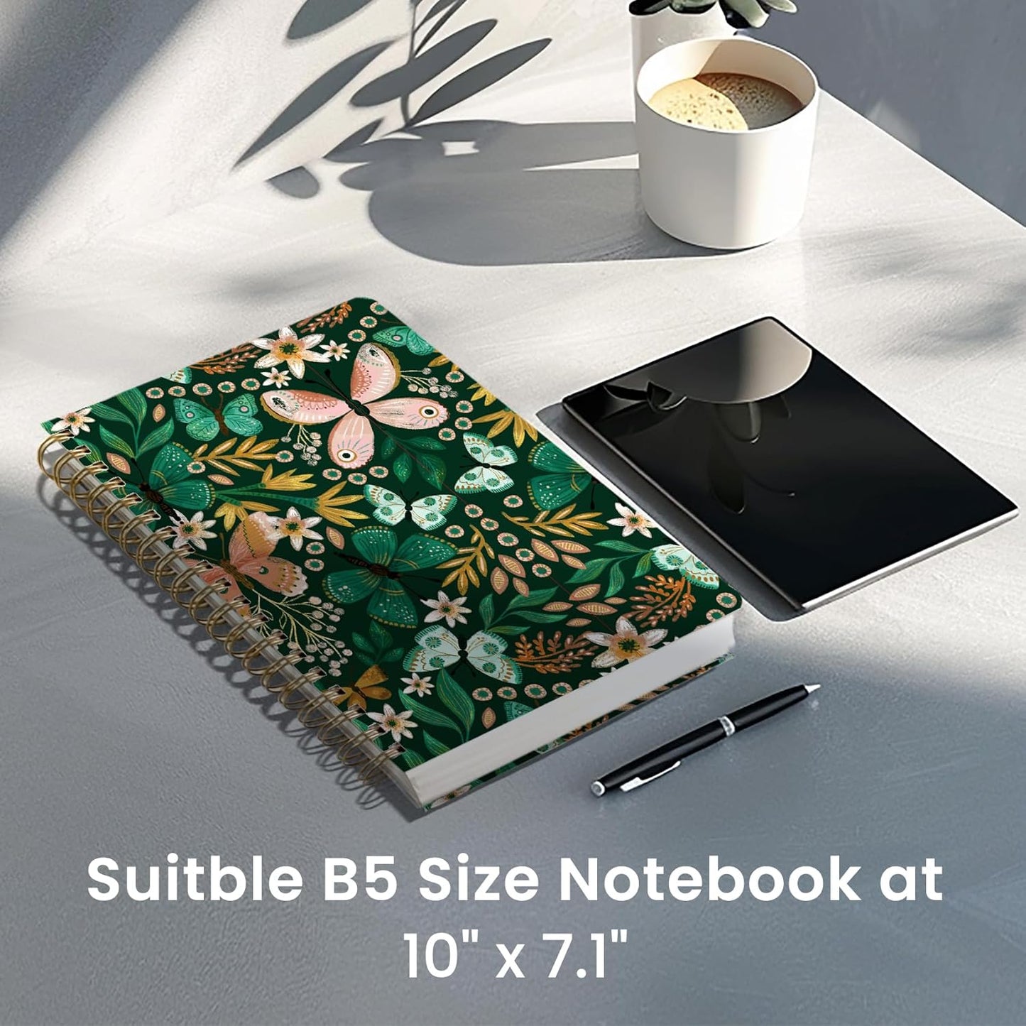 Lined Spiral Notebook Journal for Work, 300 Pages Thick B5 (7.1"x10") College Ruled Journal for Women & Writing, Hardcover Notebook for Note Taking, Perfect for Office Home School, Butterfly